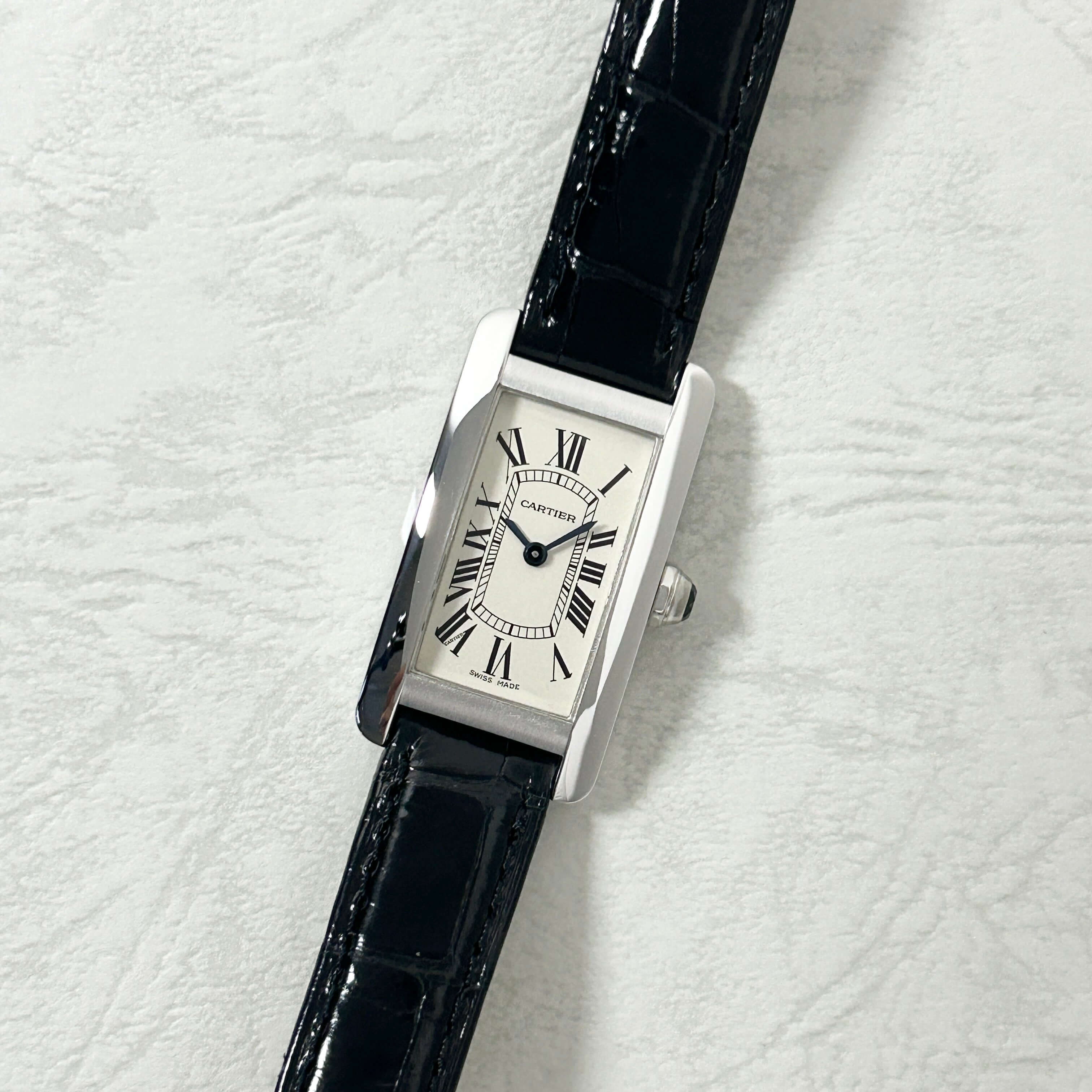 【Cartier】カルティエ<BR>タンクアメリカン SM 18KWG 純正18KWG尾錠付き