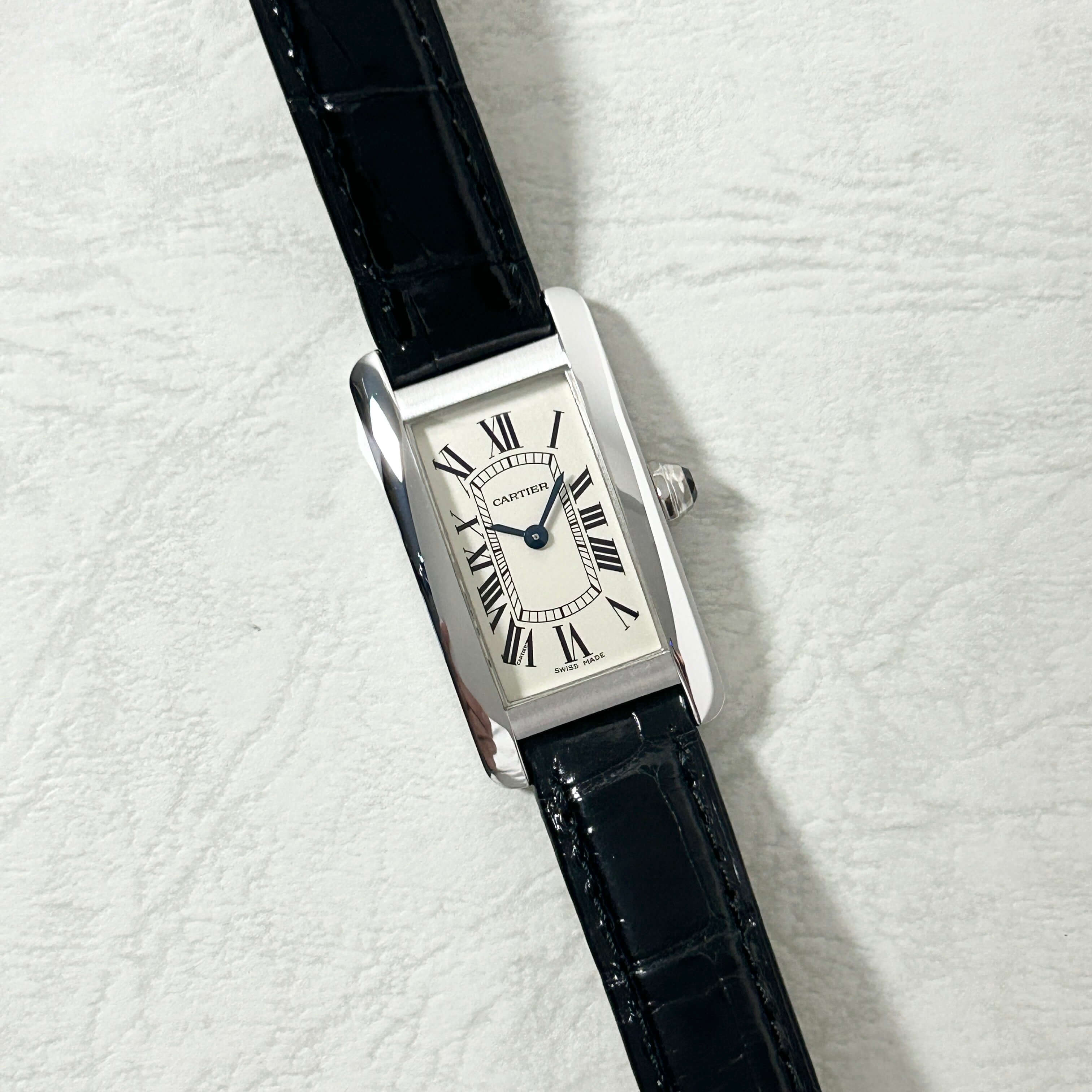 【Cartier】カルティエ<BR>タンクアメリカン SM 18KWG 純正18KWG尾錠付き