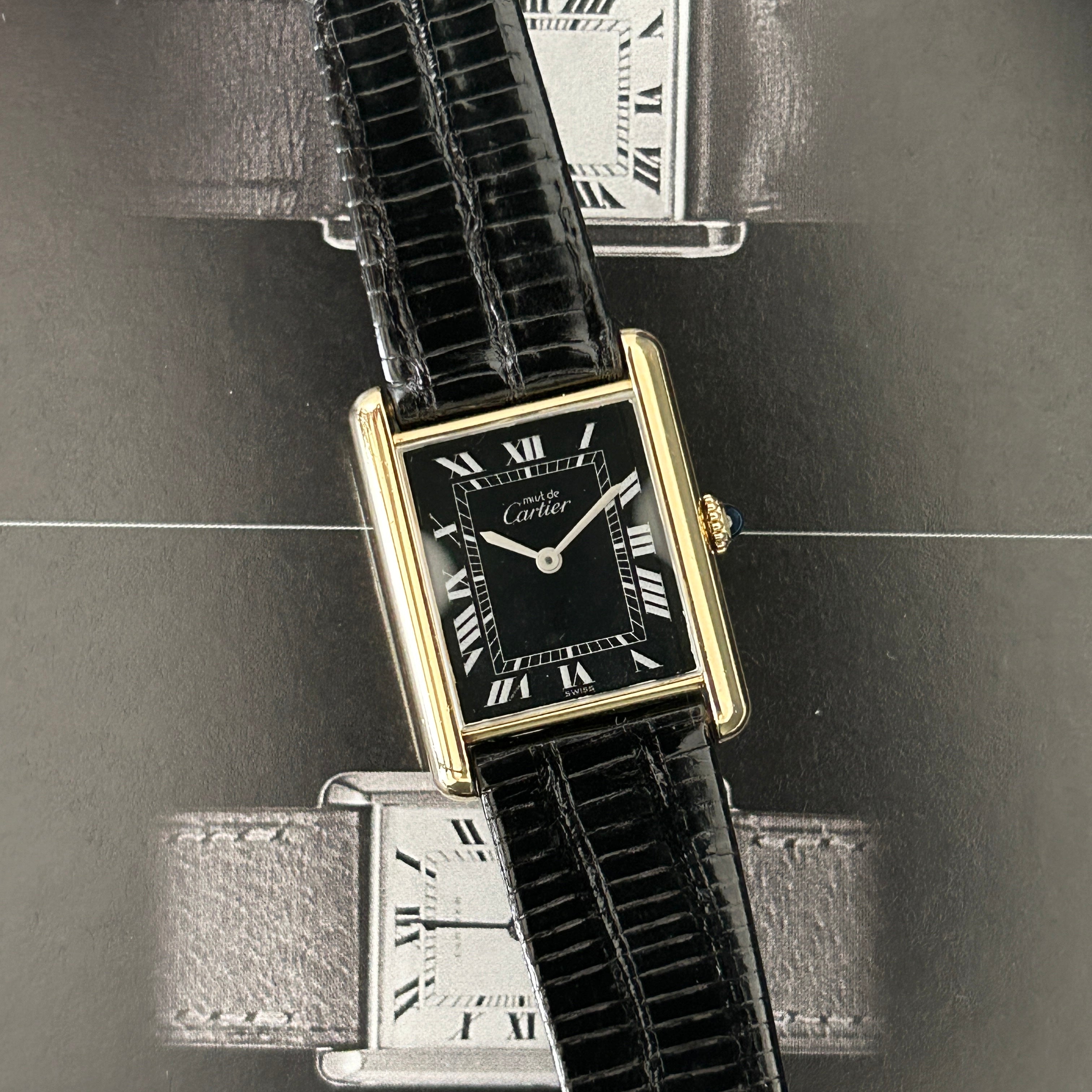 [Cartier] Cartier<br> Mast Tank LM Hand-wound Black Roma with accessories