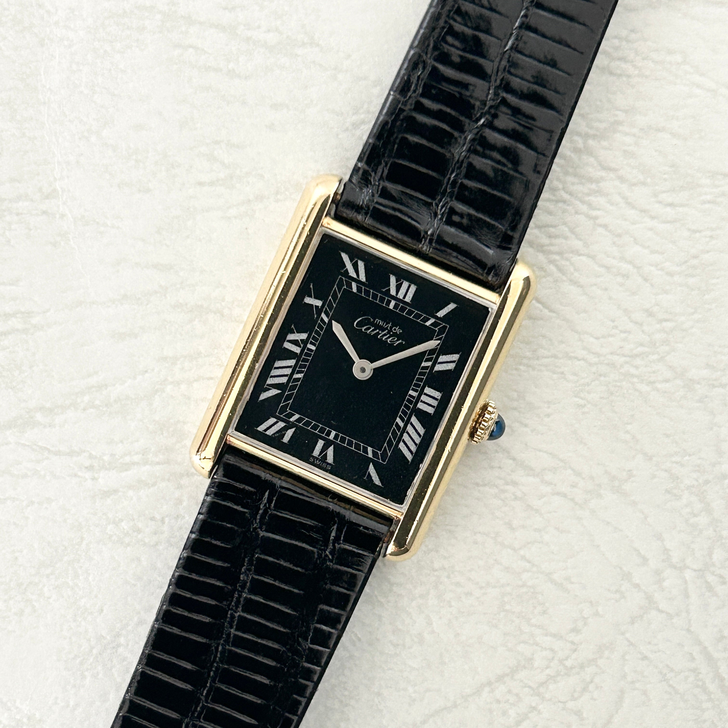 [Cartier] Cartier<br> Mast Tank LM Hand-wound Black Roma with accessories