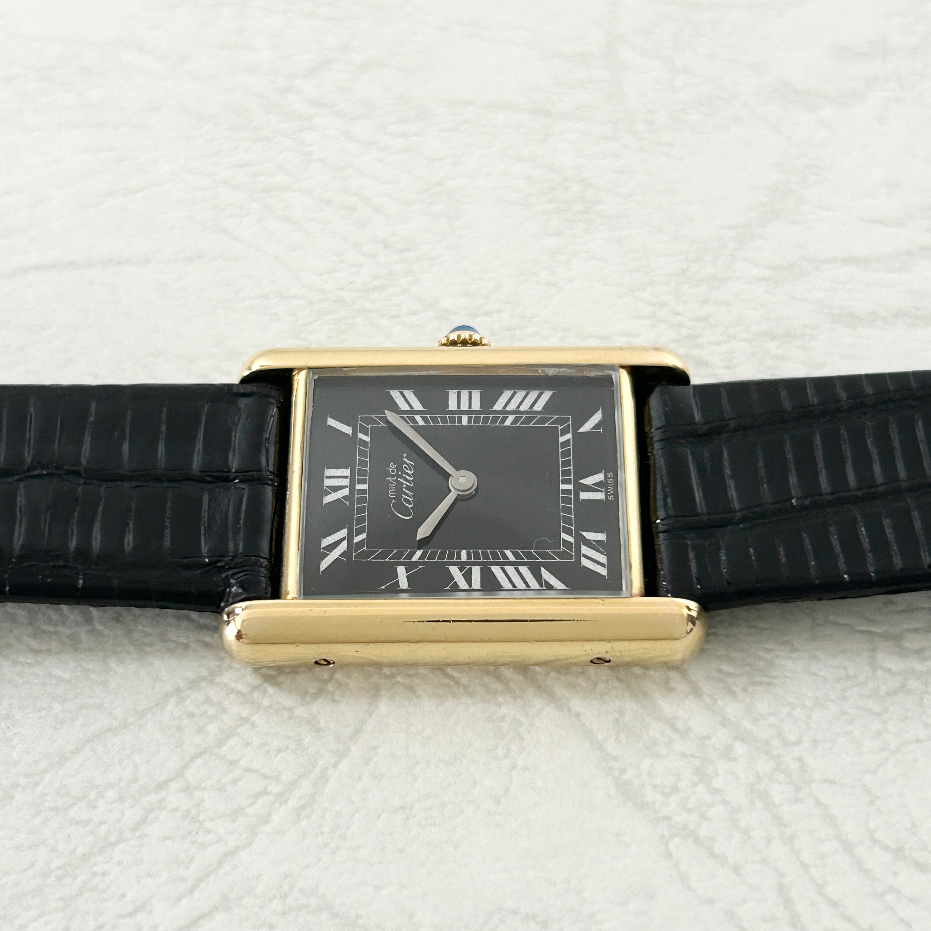 [Cartier] Cartier<br> Mast Tank LM Hand-wound Black Roma with accessories