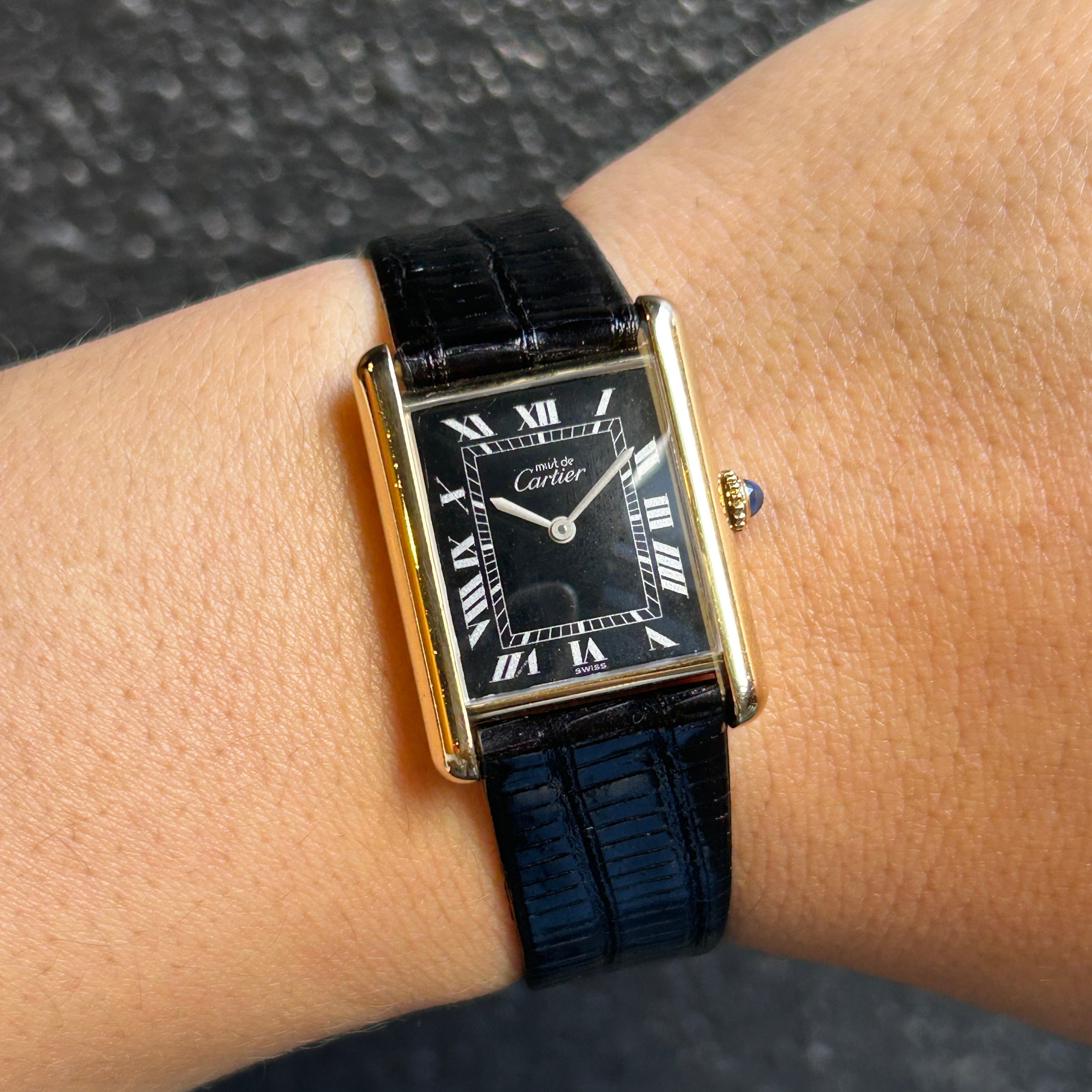 [Cartier] Cartier<br> Mast Tank LM Hand-wound Black Roma with accessories