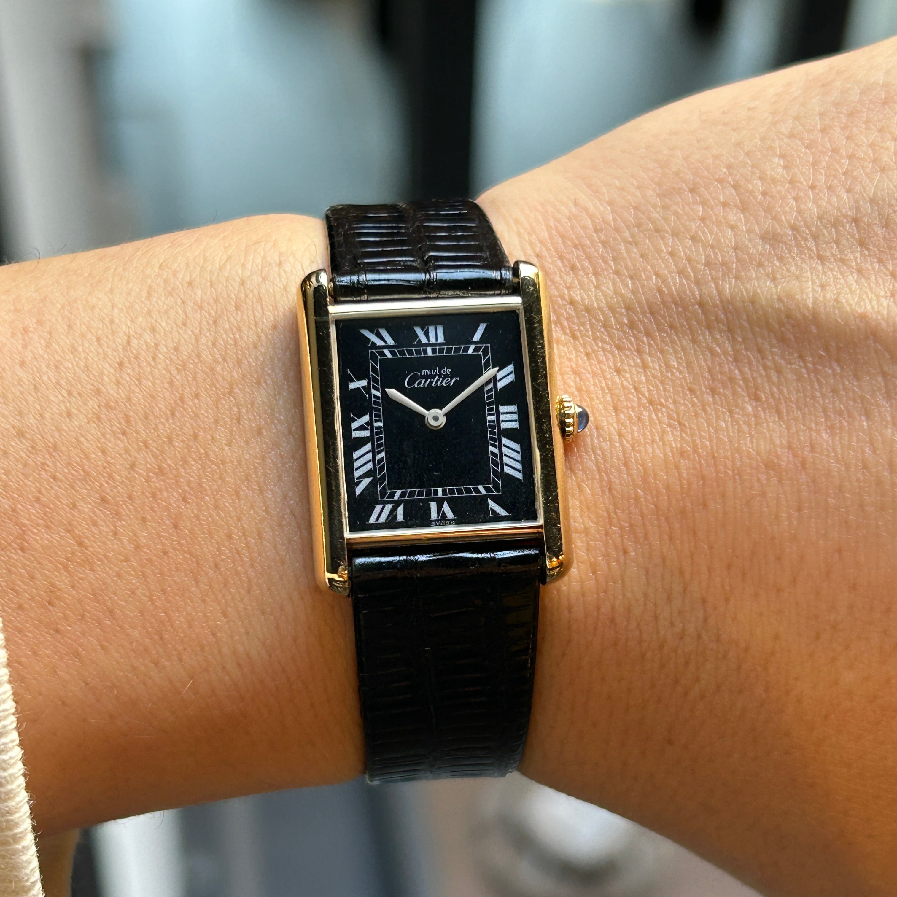 [Cartier] Cartier<br> Mast Tank LM Hand-wound Black Roma with accessories