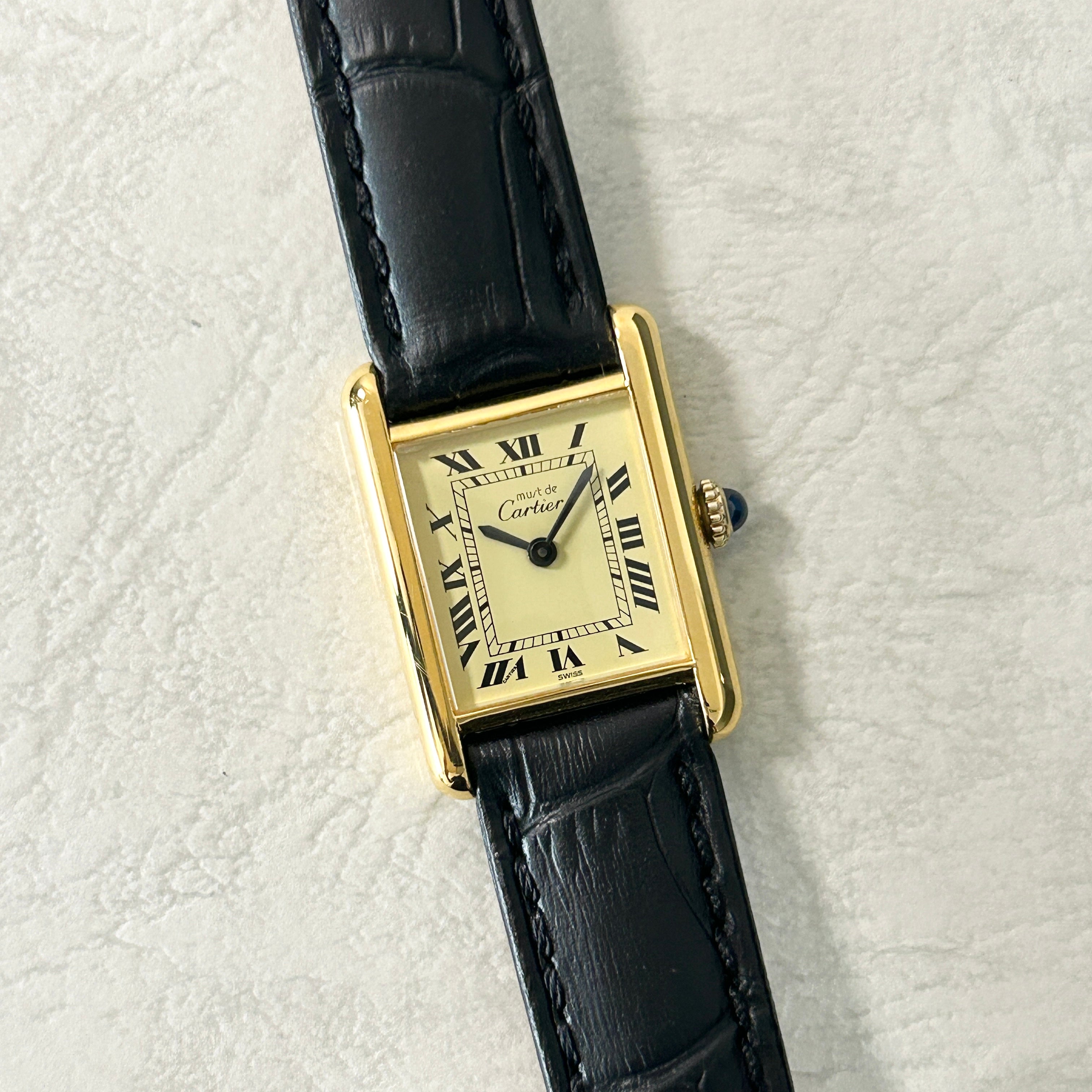 [Cartier] Cartier Must Tank SM Hand-wound Ivory with genuine Roman buckle