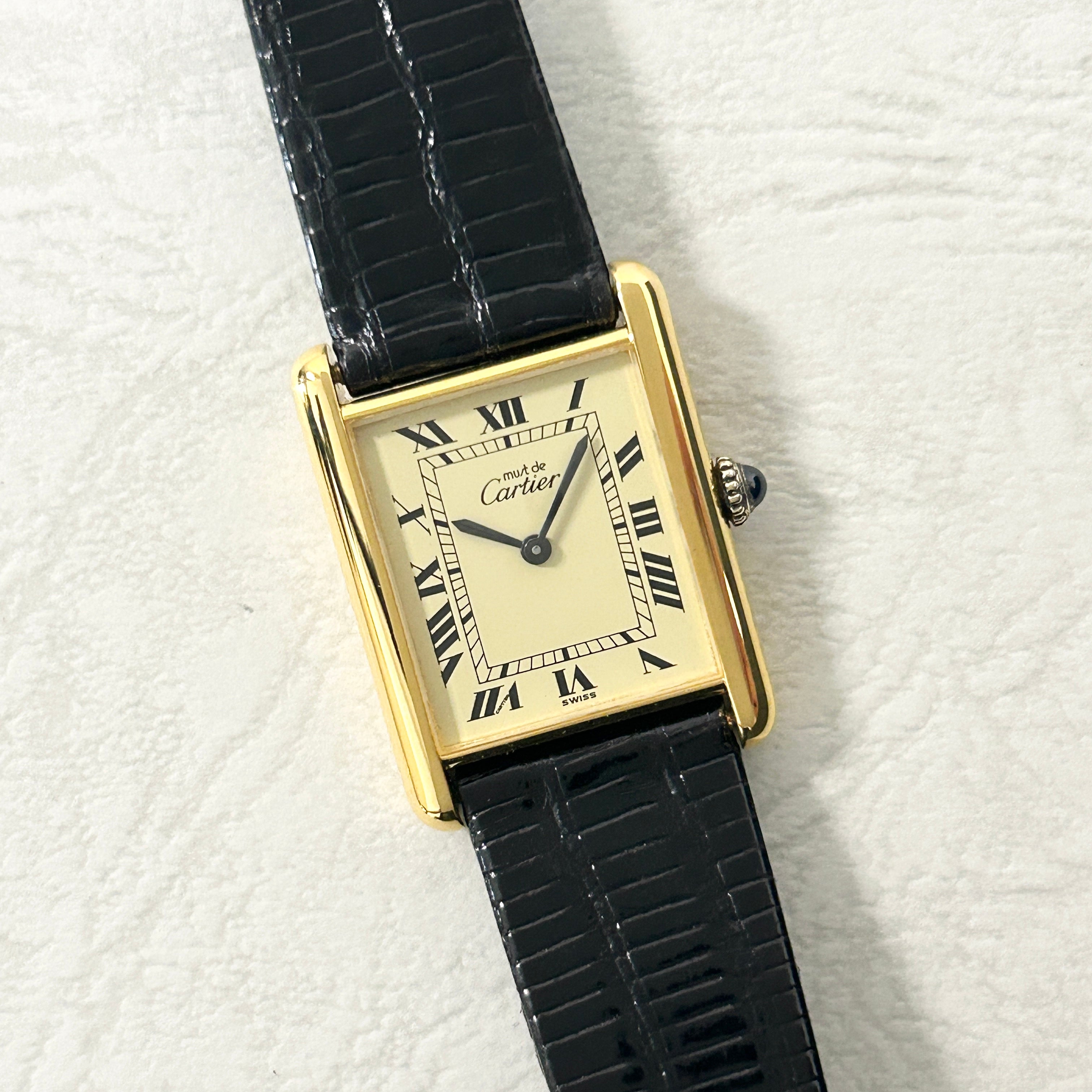 [Cartier] Cartier Must Tank LM Hand-wound Ivory with genuine Roman buckle