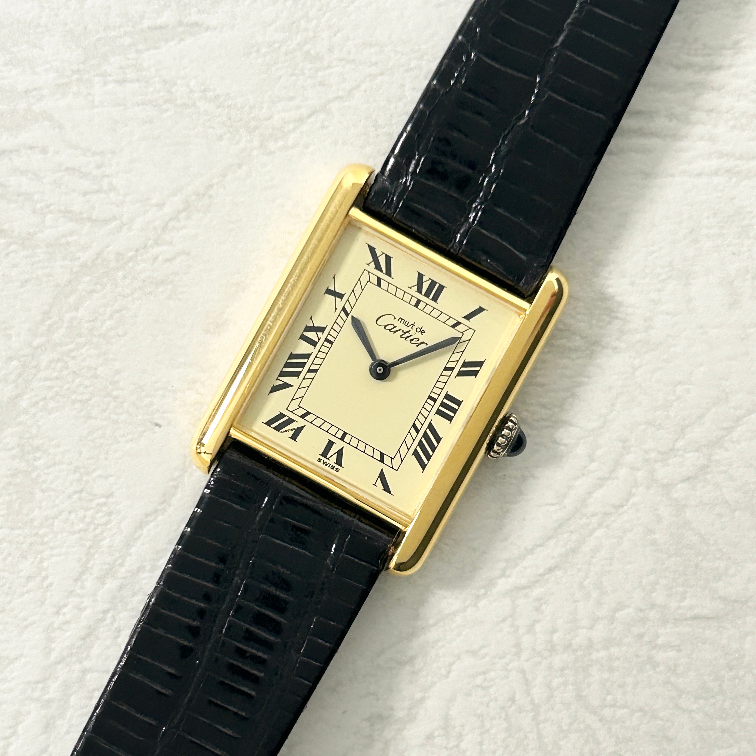 [Cartier] Cartier Must Tank LM Hand-wound Ivory with genuine Roman buckle