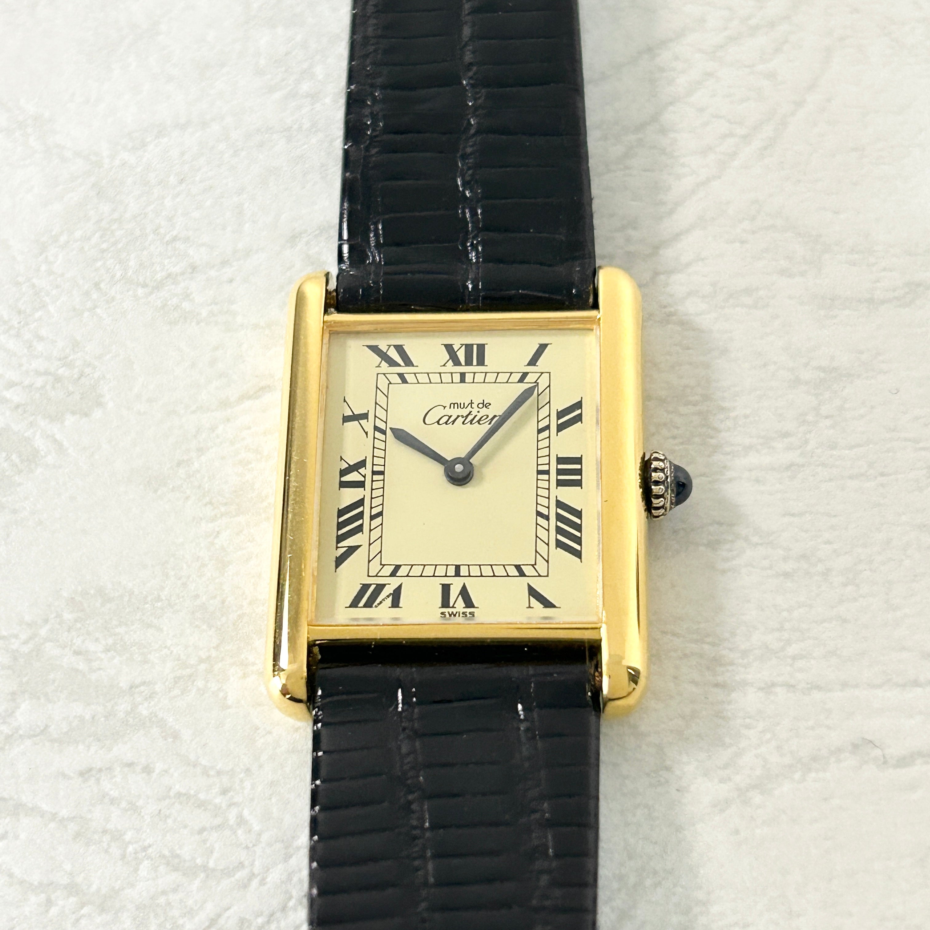 [Cartier] Cartier Must Tank LM Hand-wound Ivory with genuine Roman buckle