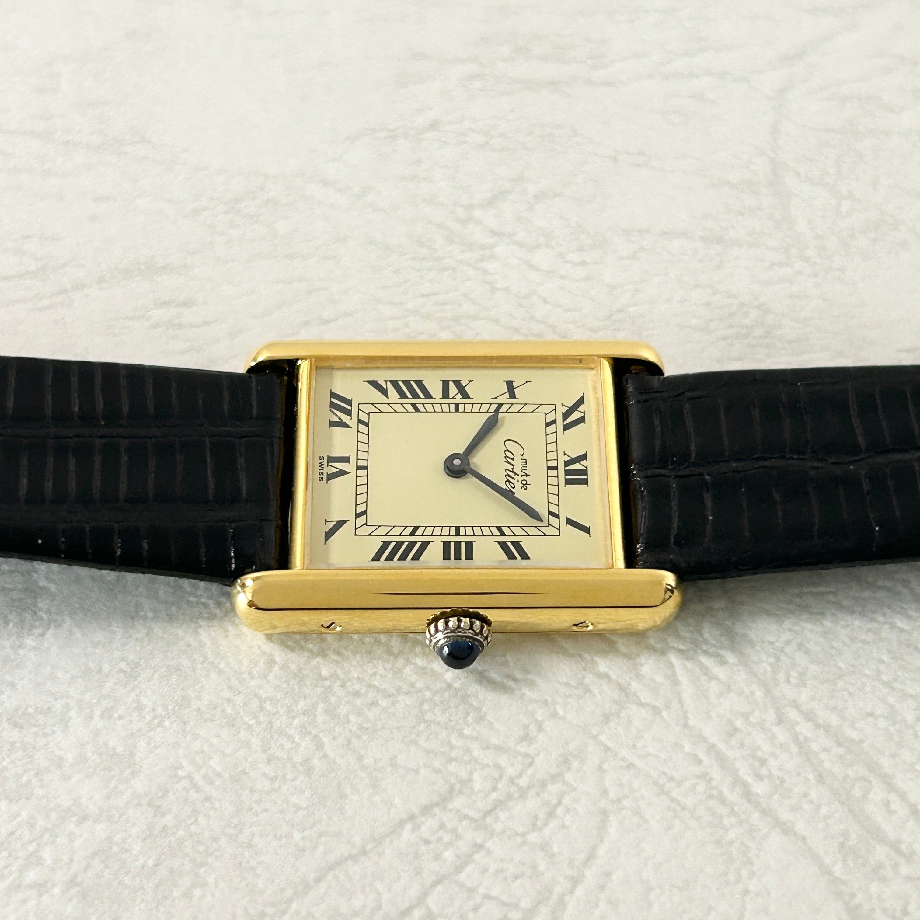 [Cartier] Cartier Must Tank LM Hand-wound Ivory with genuine Roman buckle