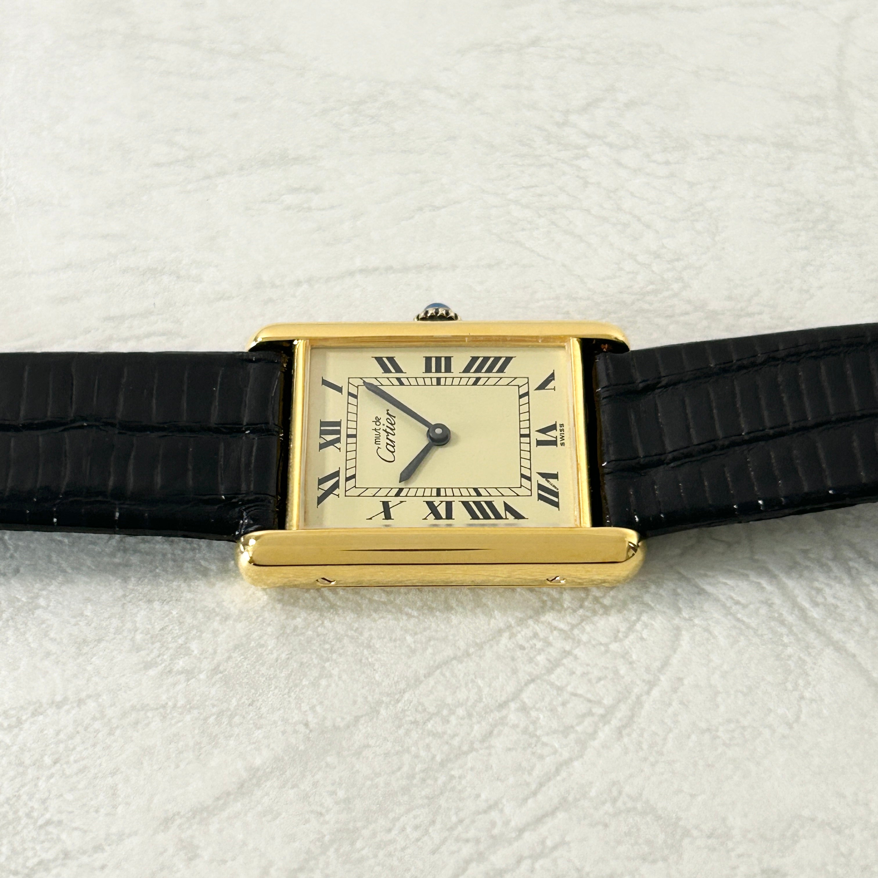 [Cartier] Cartier Must Tank LM Hand-wound Ivory with genuine Roman buckle