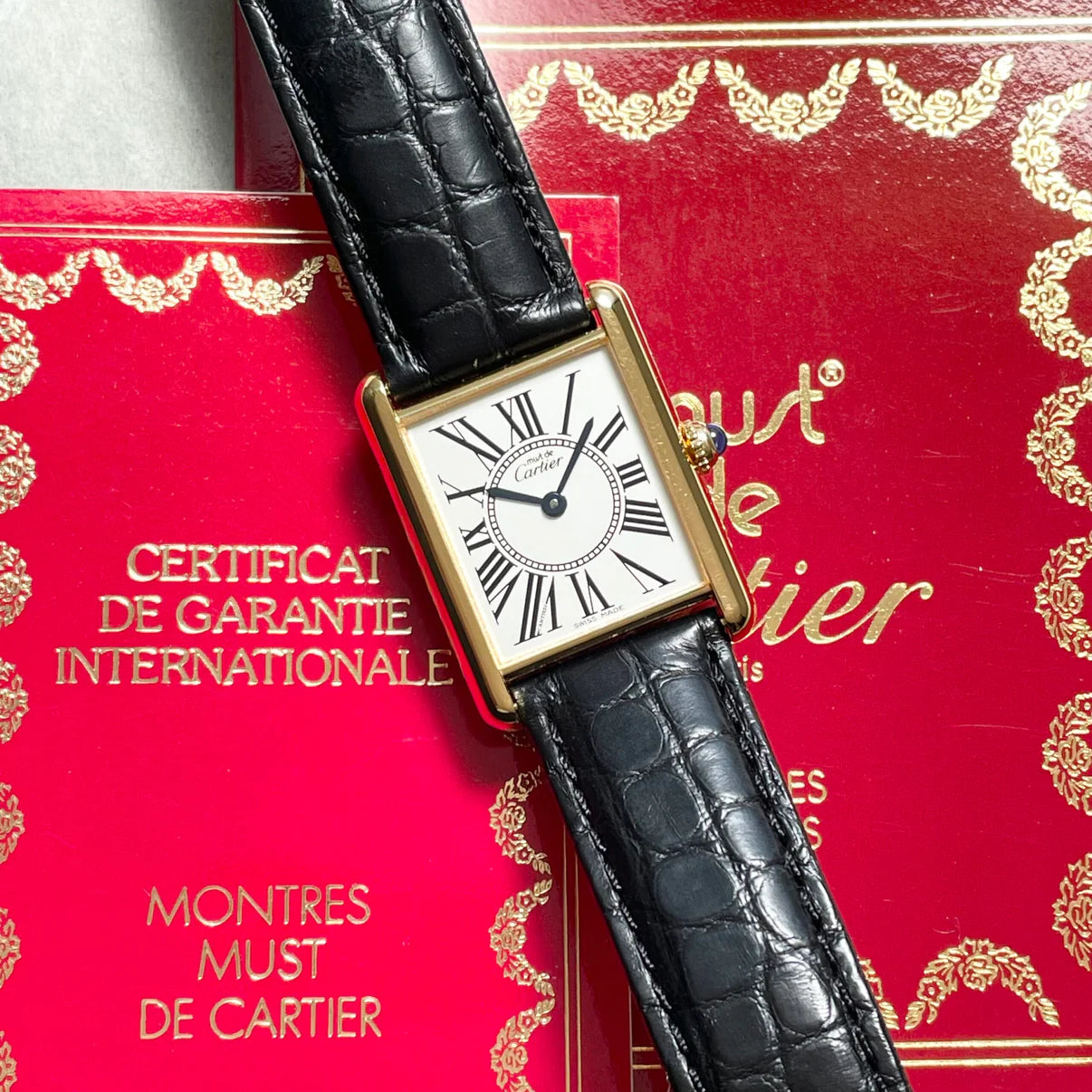 【Cartier】 カルティエ<BR>マストタンク LMオパランDバックル付き