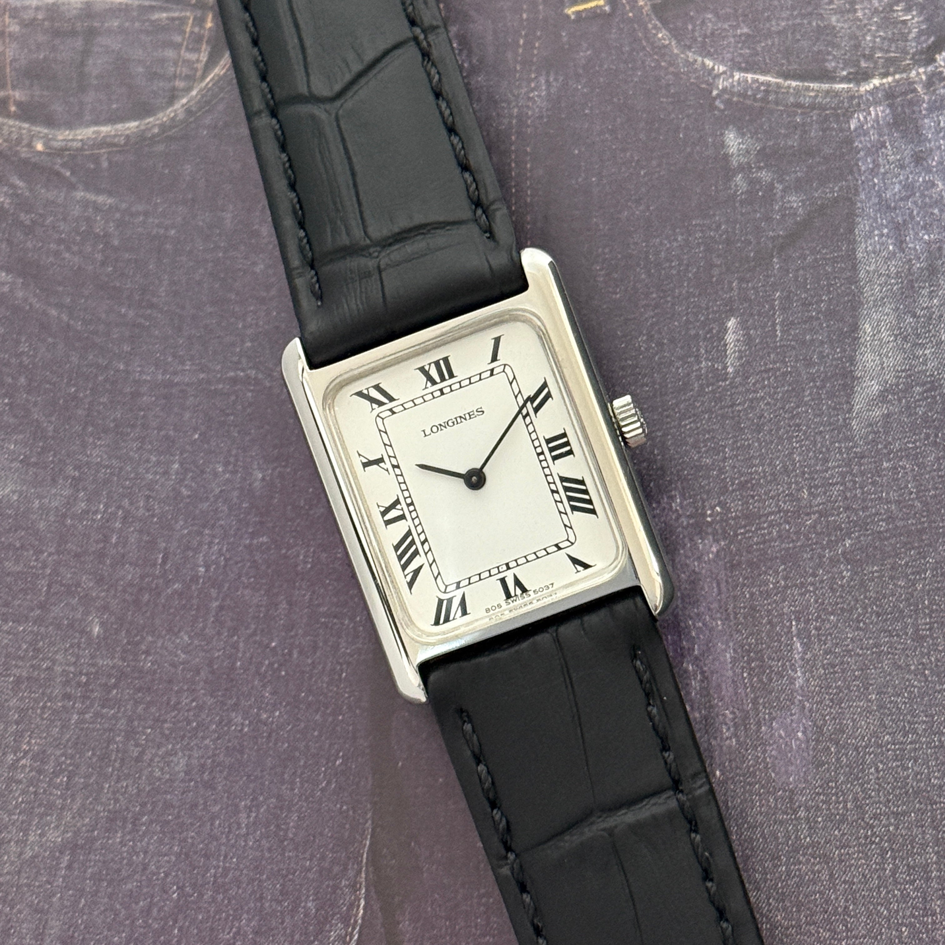 [LONGINES] Longines Rectangle Model SS Hand-wound White Roman Genuine Buckle