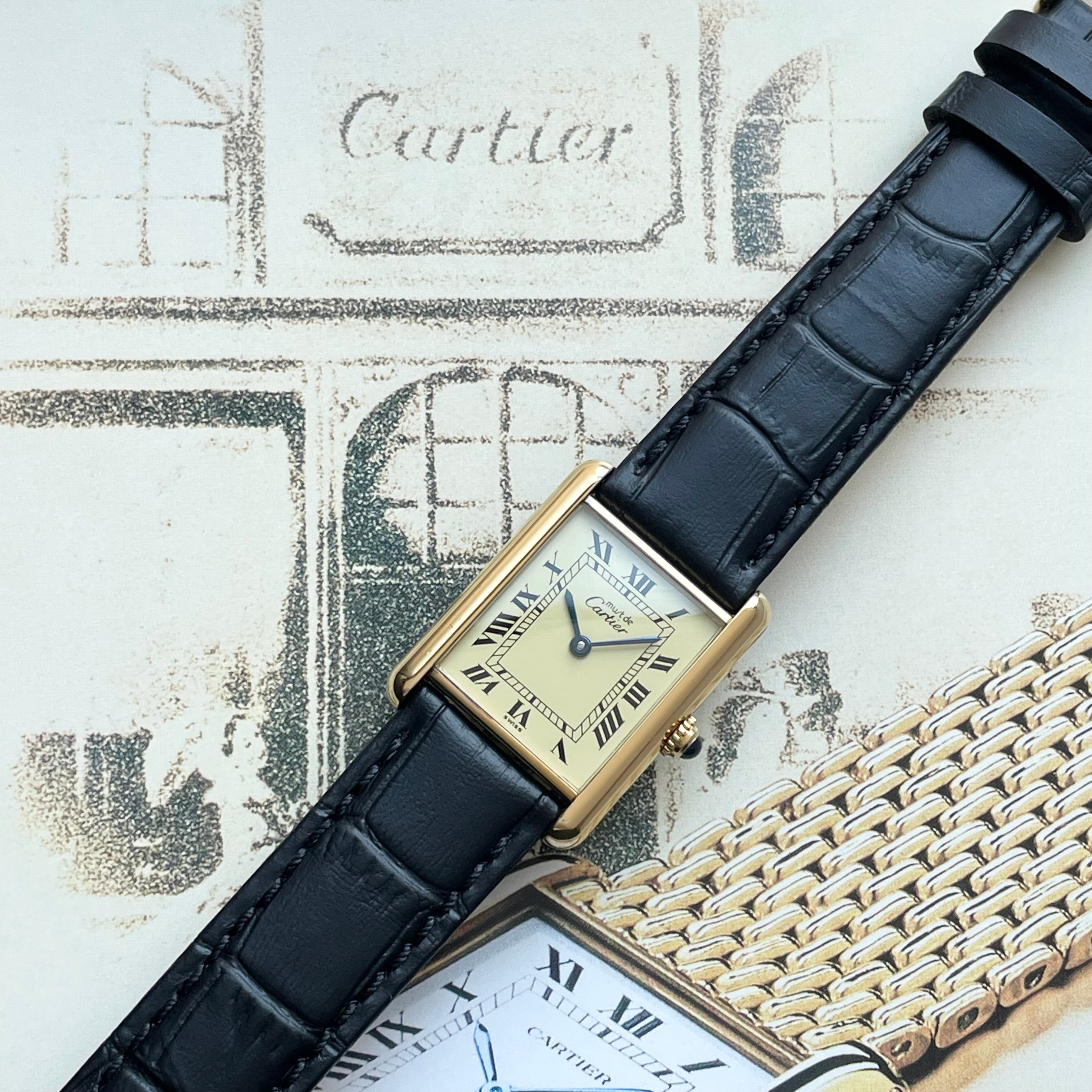 【Cartier】カルティエ<BR>マストタンク LMアイボリーローマQZ