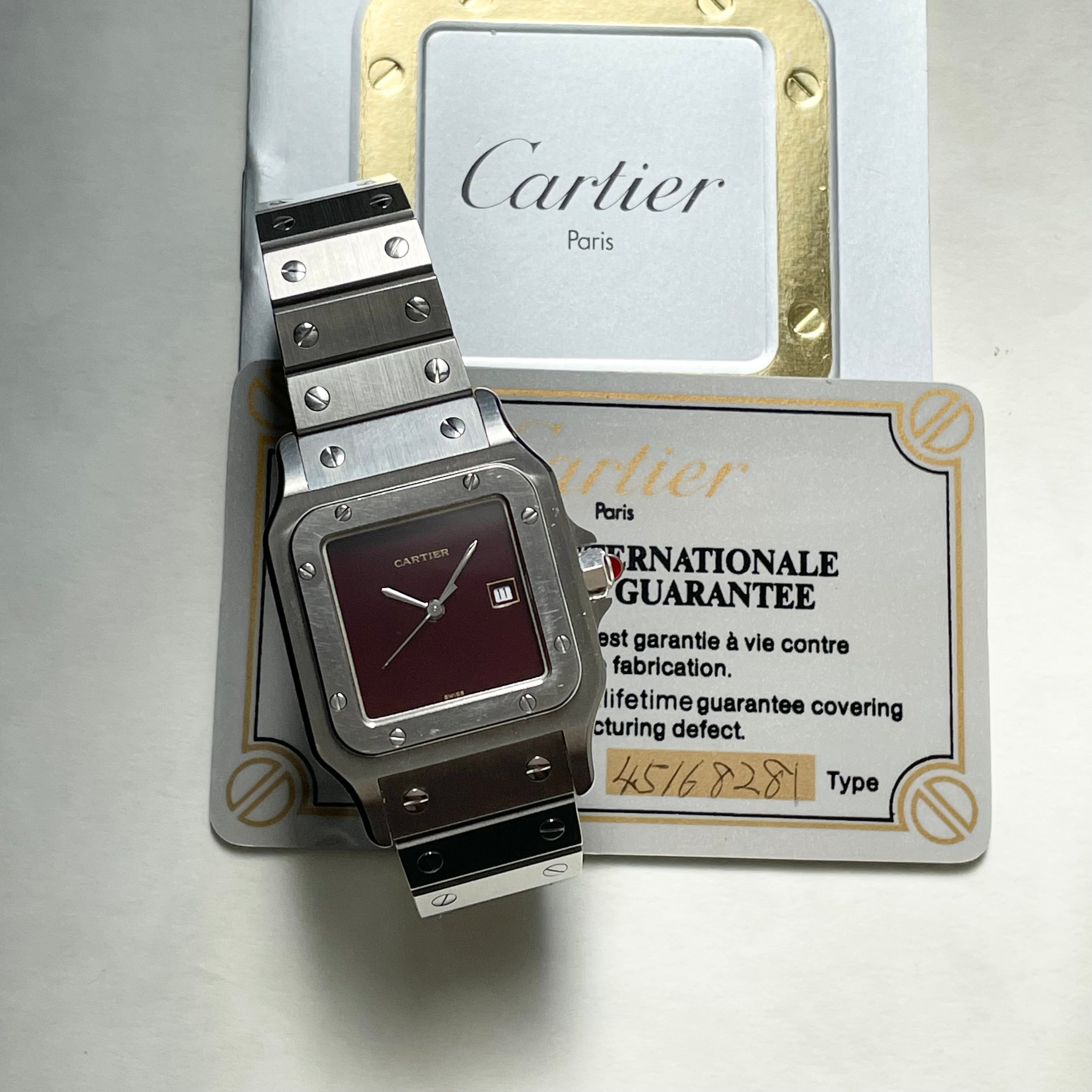 [Cartier] Cartier Santos Galbee LM Stainless Bordeaux with accessories