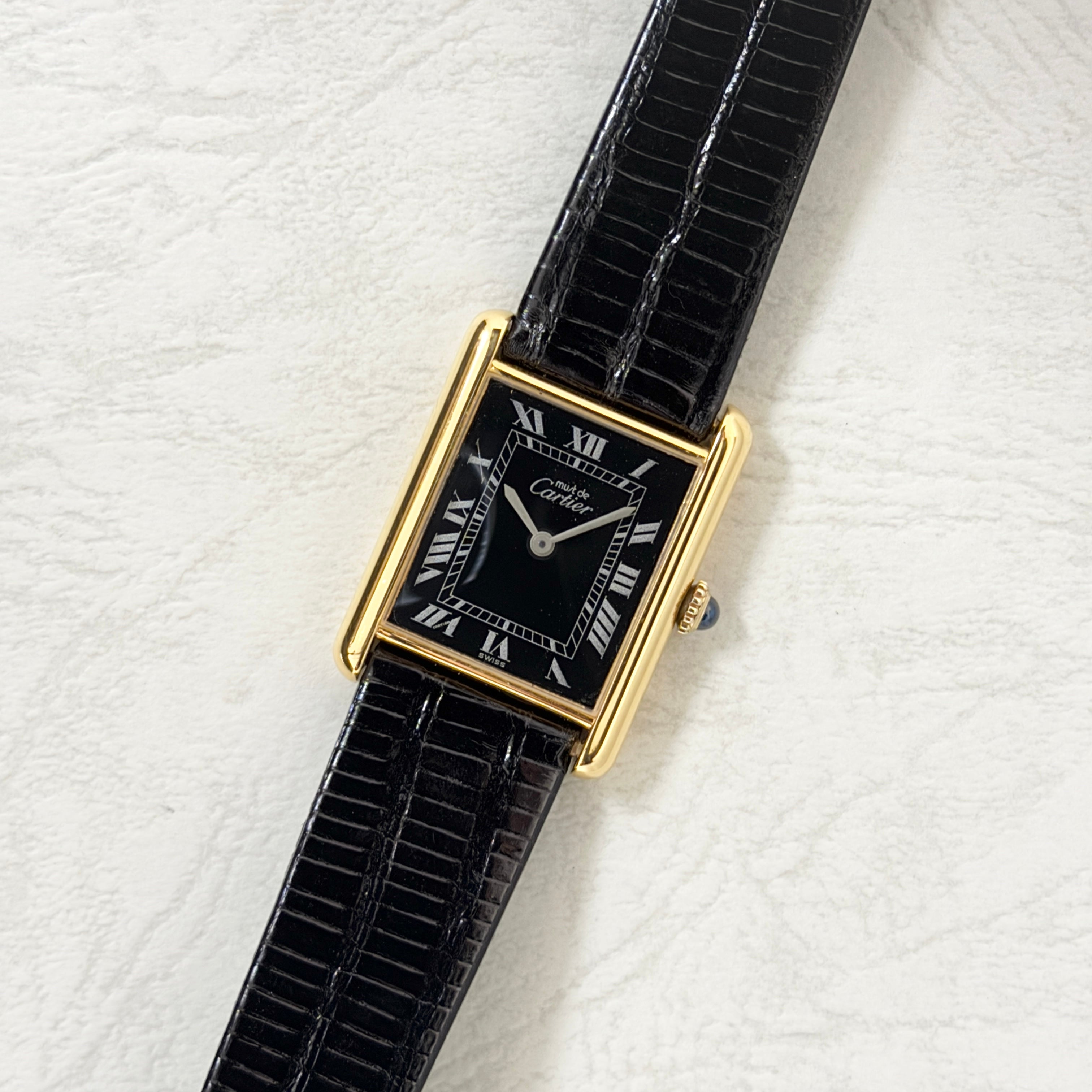 [Cartier] Cartier Must Tank LM Hand-wound Black Roman with genuine buckle