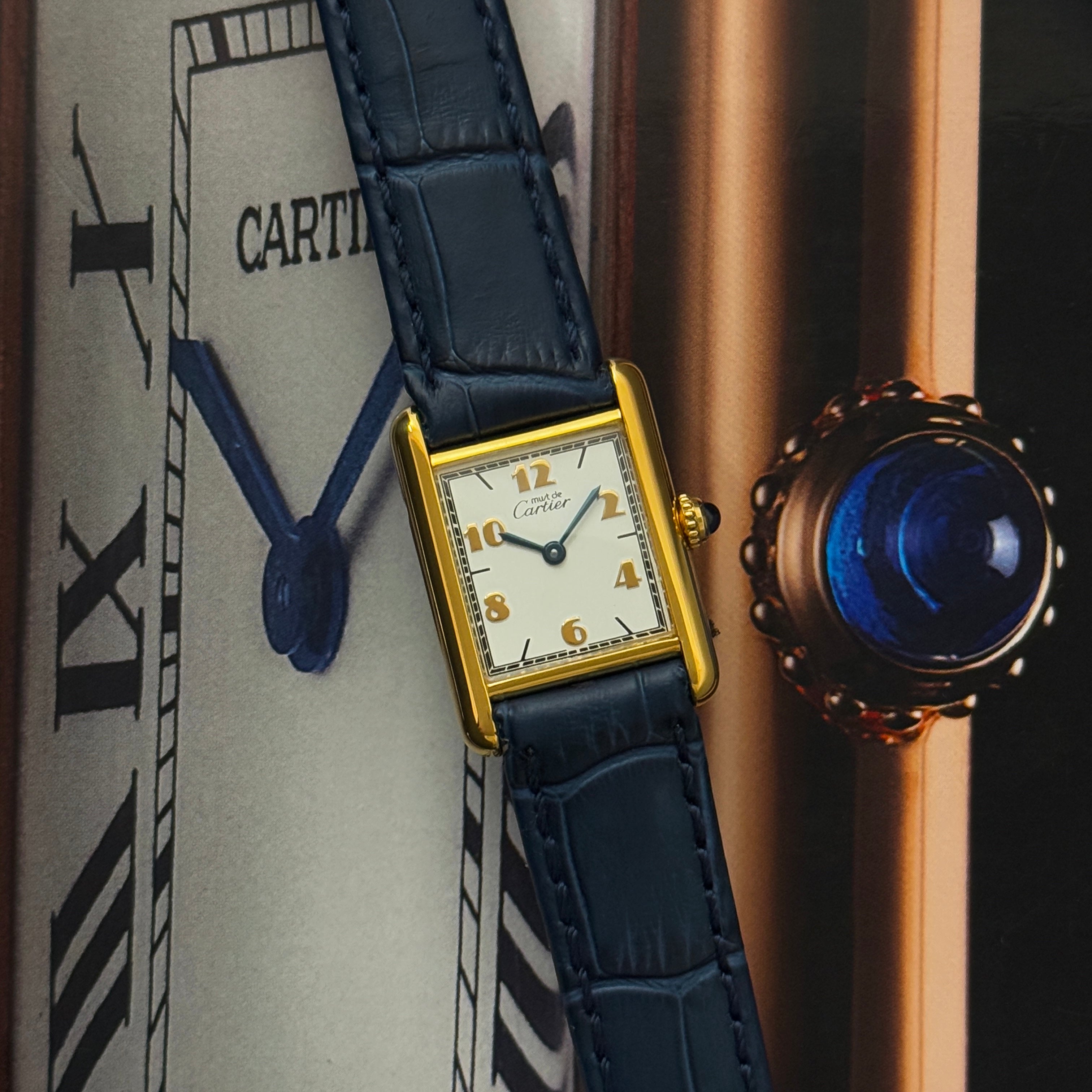 【Cartier】カルティエ マストタンク SM飛びアラビア 純正尾錠付き