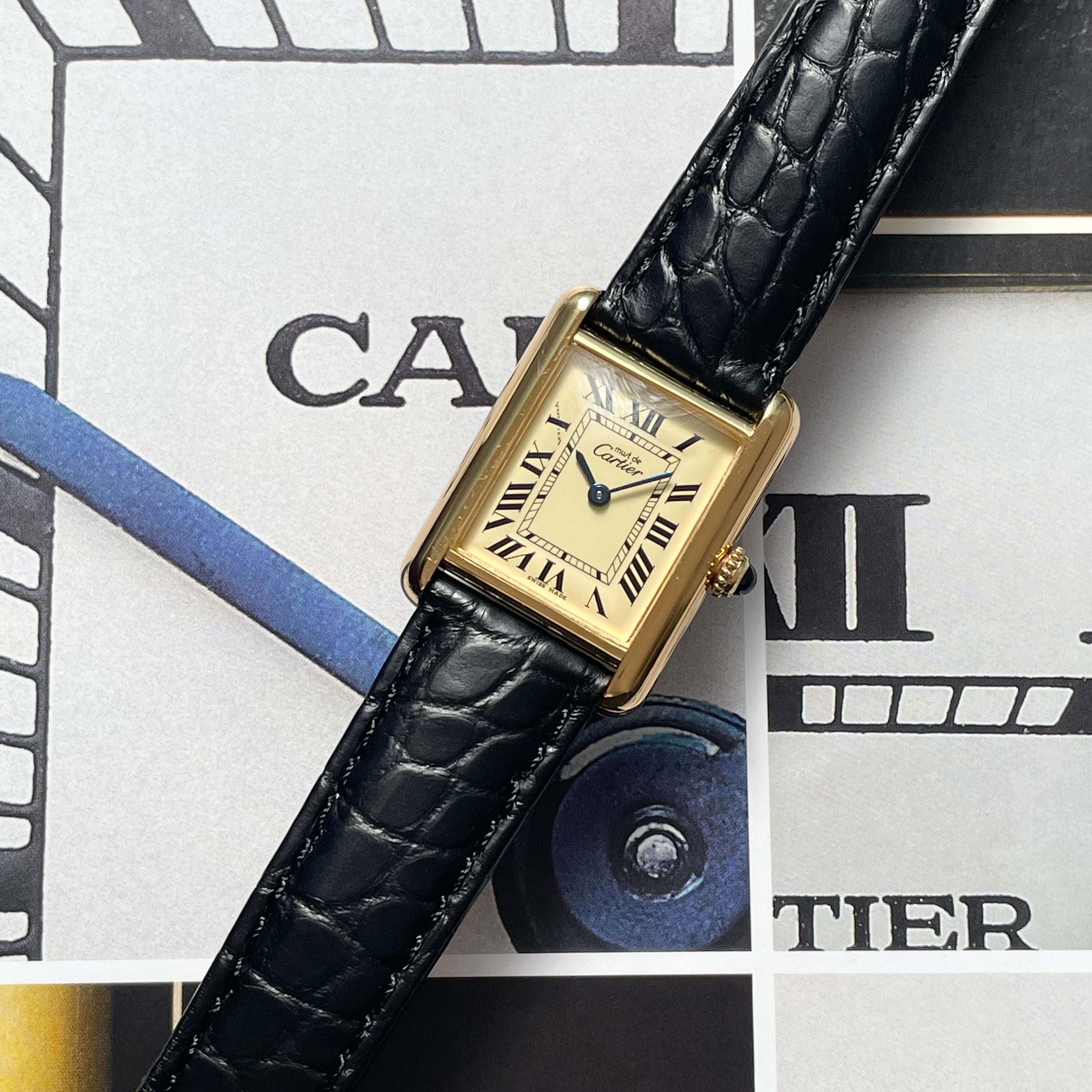 【Cartier】カルティエ<BR>マストタンク SM後期型アイボリーローマ