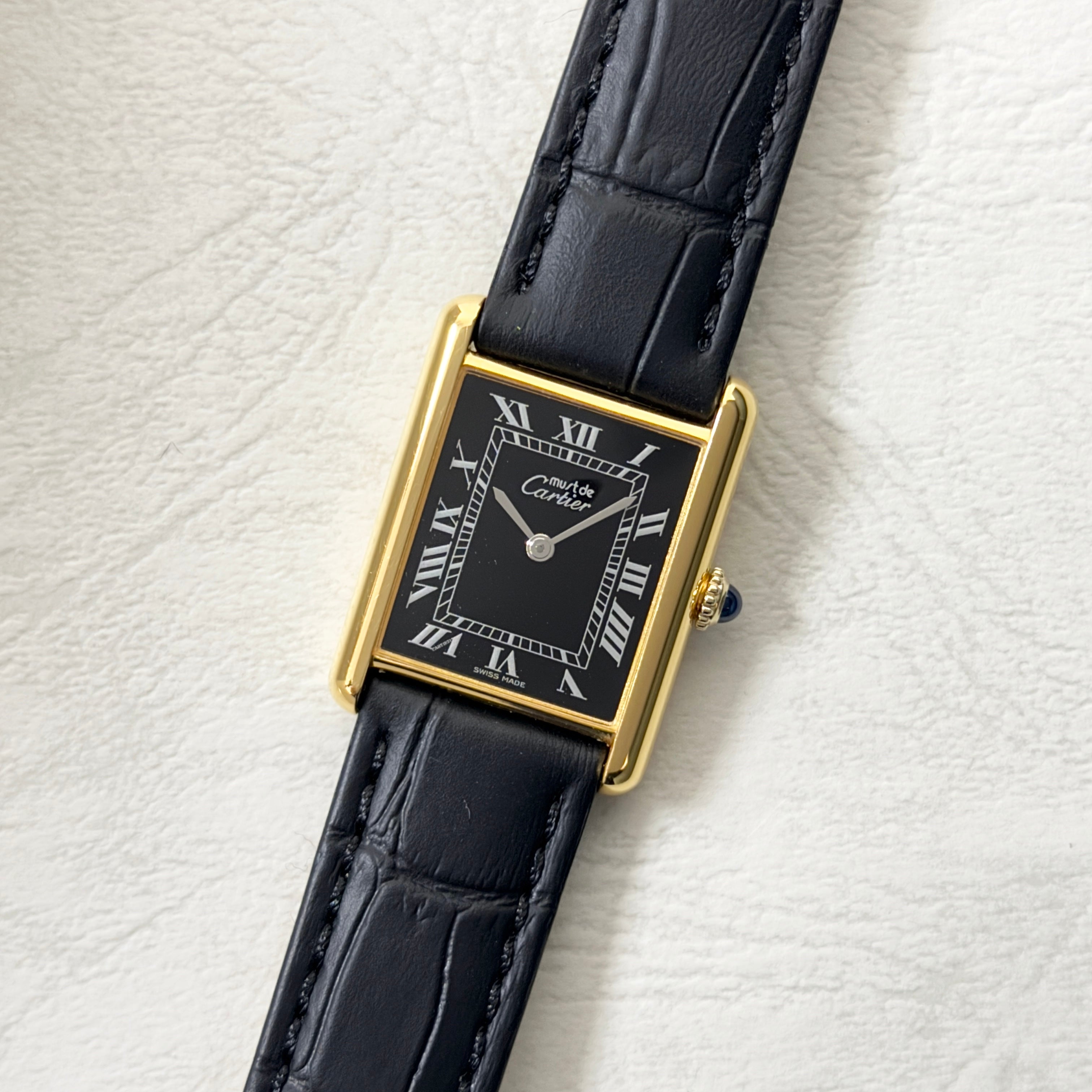 [Cartier] Cartier Must Tank LM Manual Winding Black Roman with Lifetime Warranty