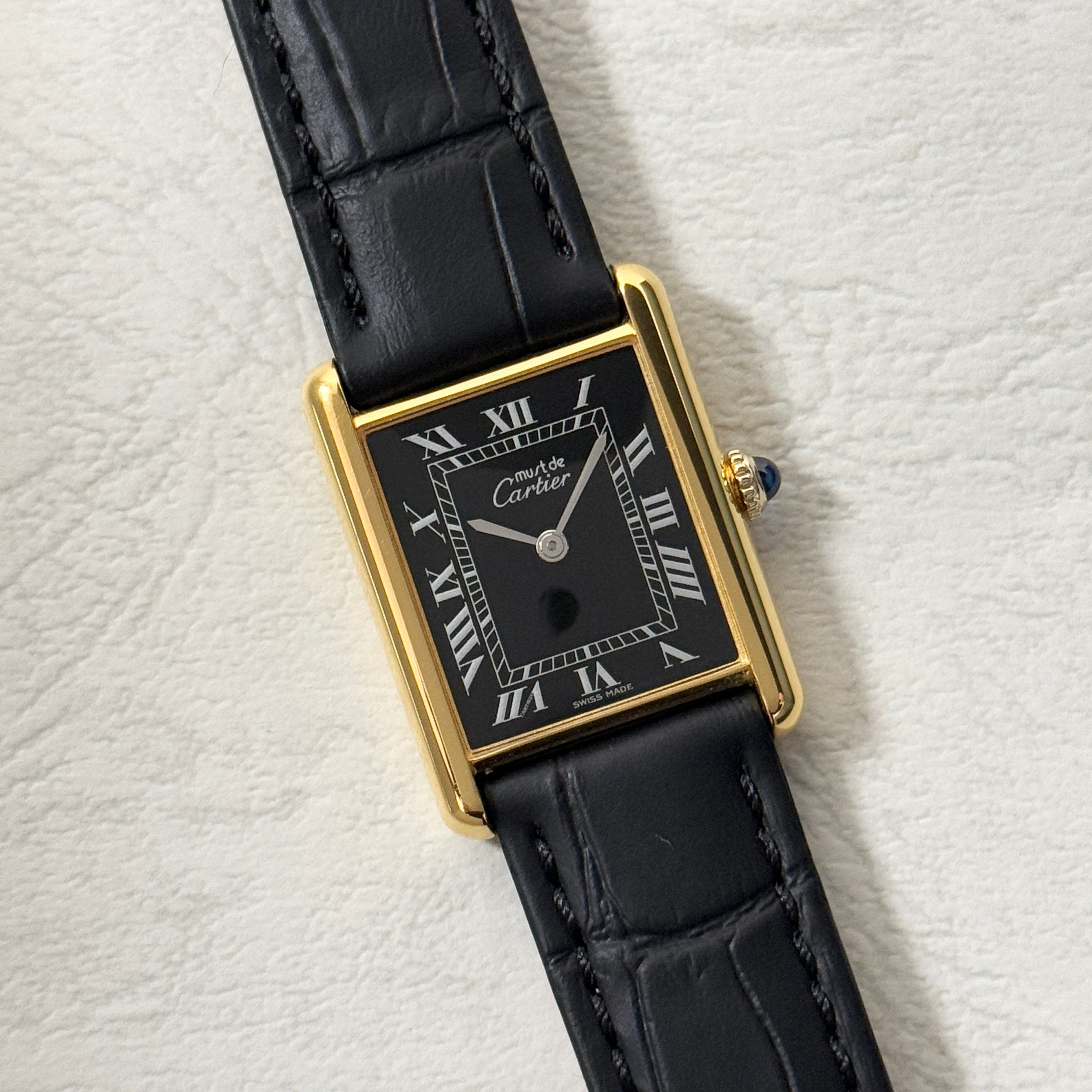 [Cartier] Cartier Must Tank LM Manual Winding Black Roman with Lifetime Warranty