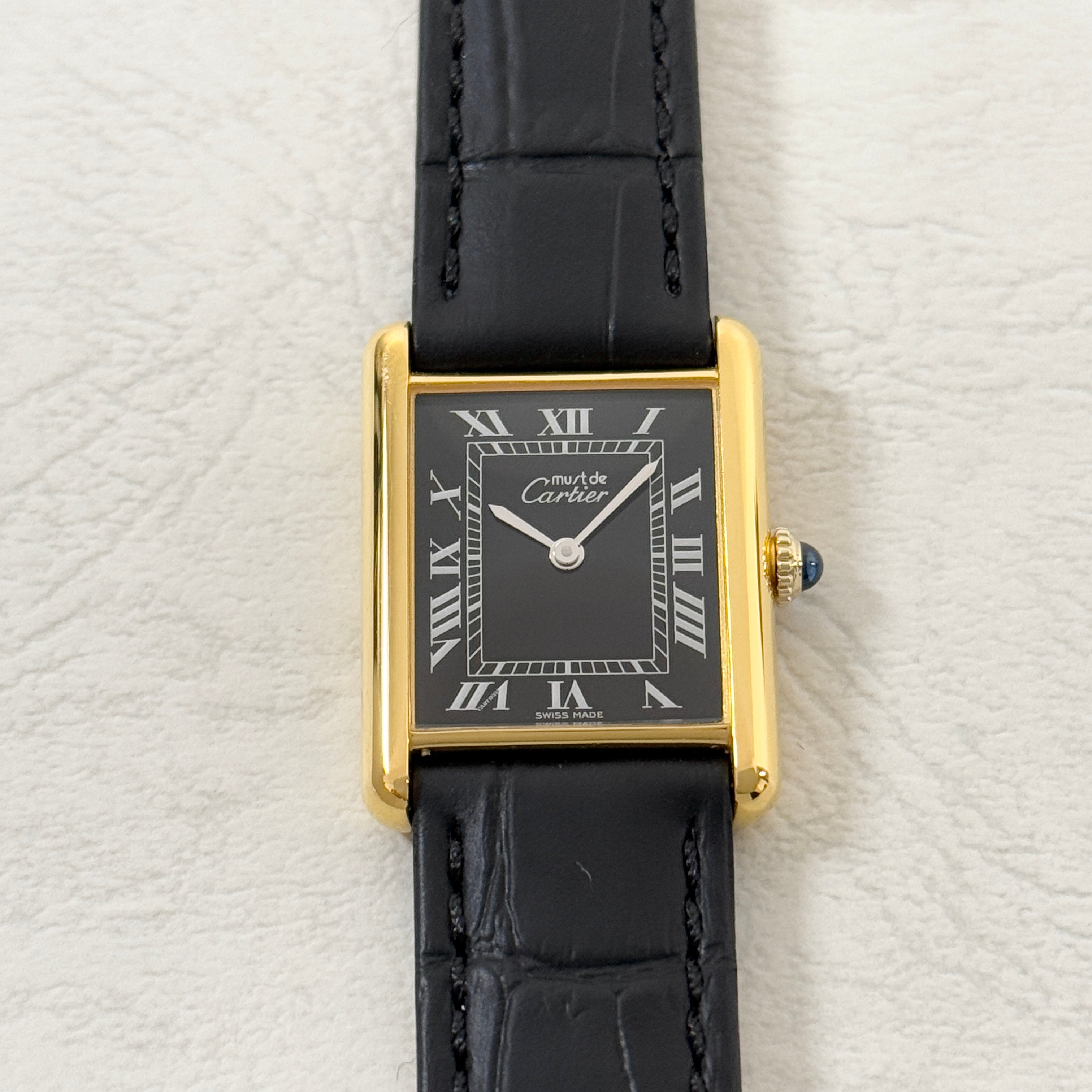 [Cartier] Cartier Must Tank LM Manual Winding Black Roman with Lifetime Warranty