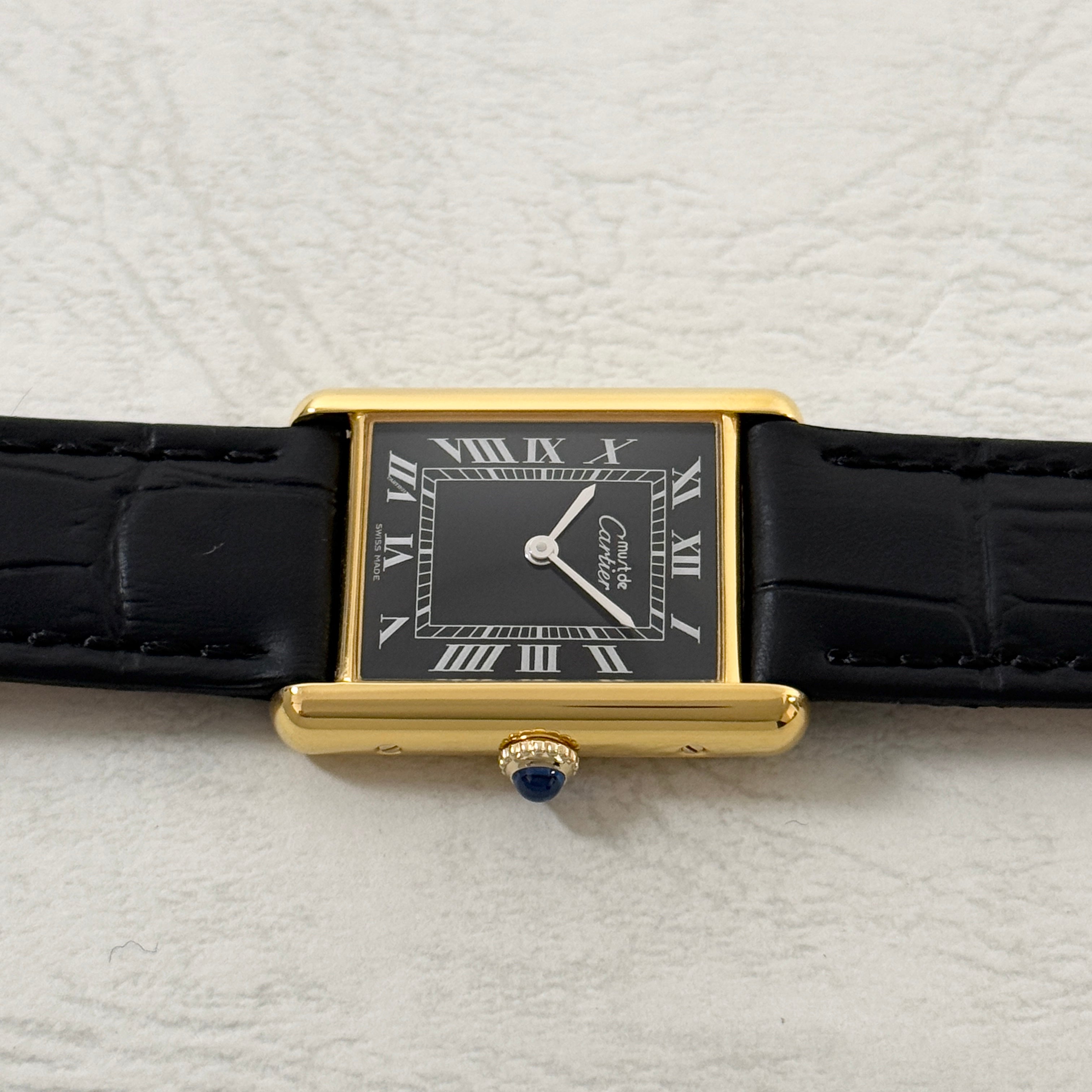 [Cartier] Cartier Must Tank LM Manual Winding Black Roman with Lifetime Warranty