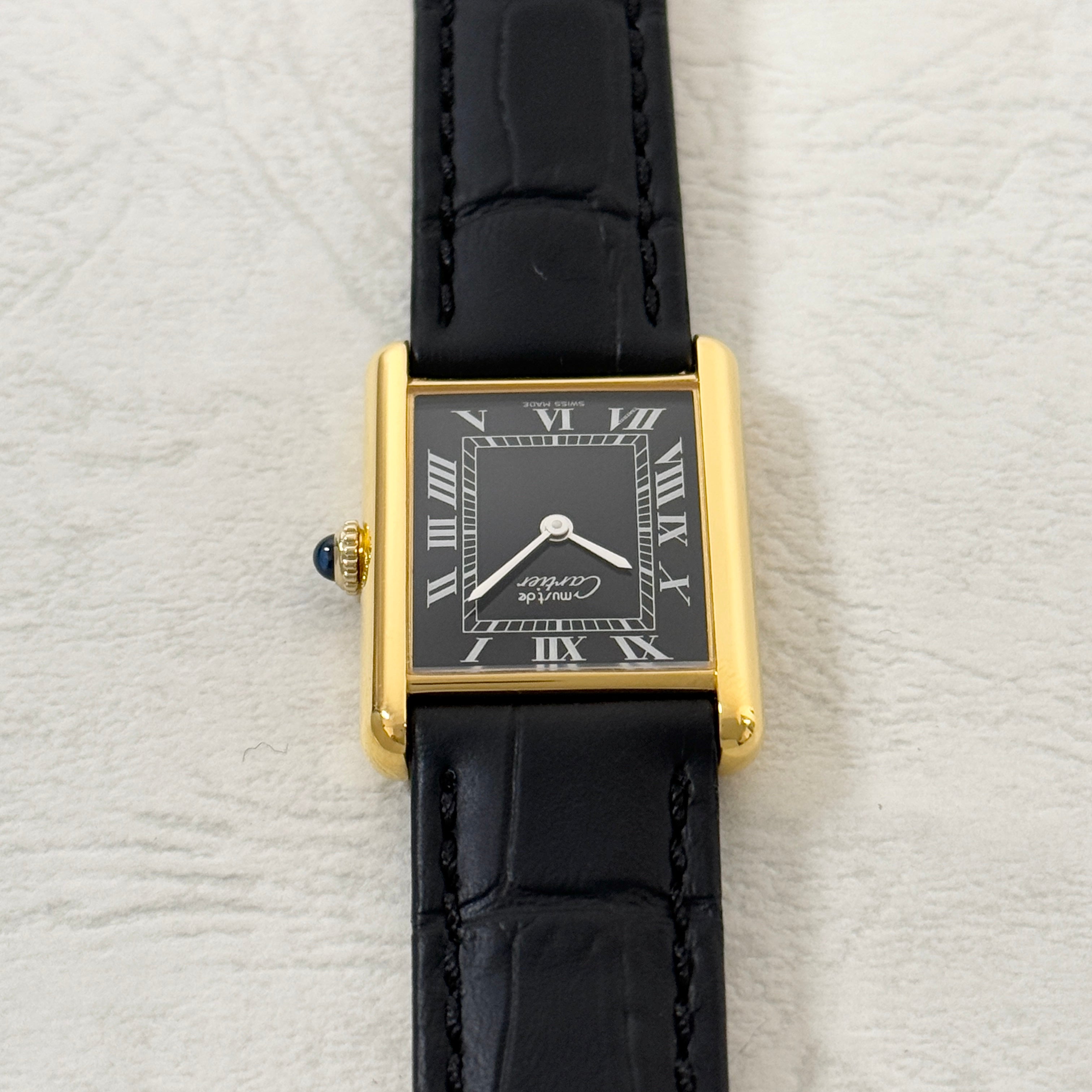 [Cartier] Cartier Must Tank LM Manual Winding Black Roman with Lifetime Warranty