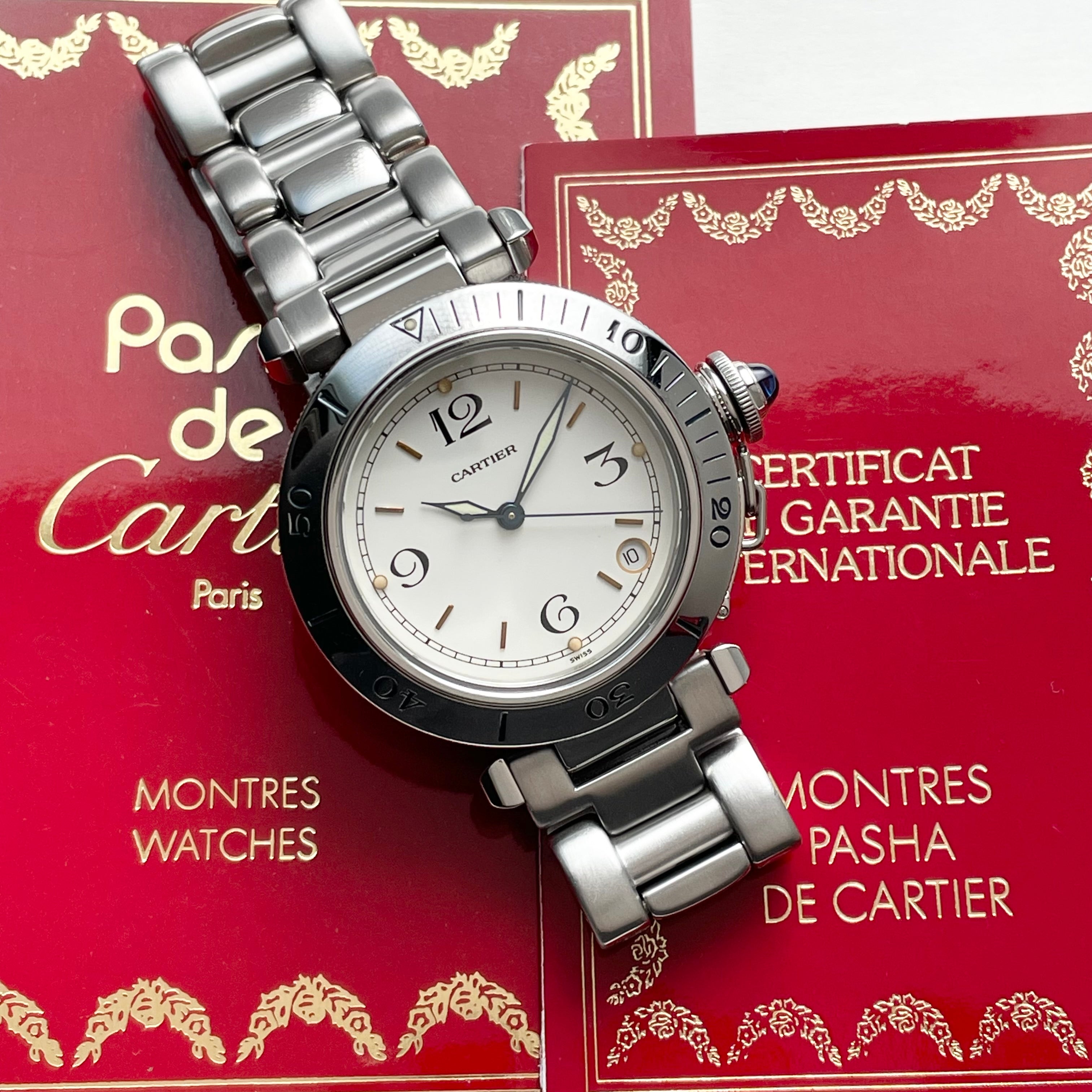 【Cartier】パシャC35外ベゼルWhite12･3･6･9  付属品付き