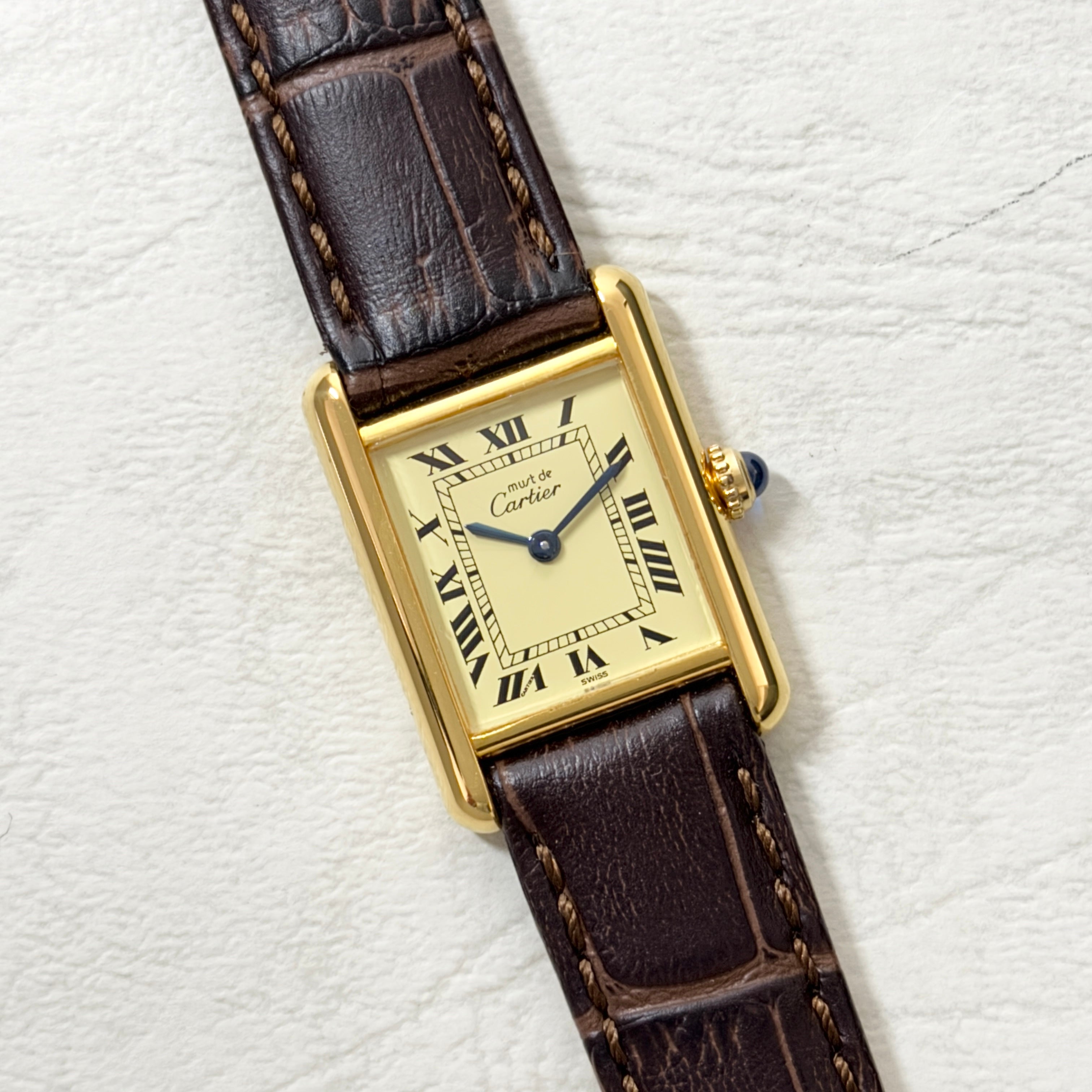 [Cartier] Cartier Must Tank SM Ivory Roman with genuine buckle