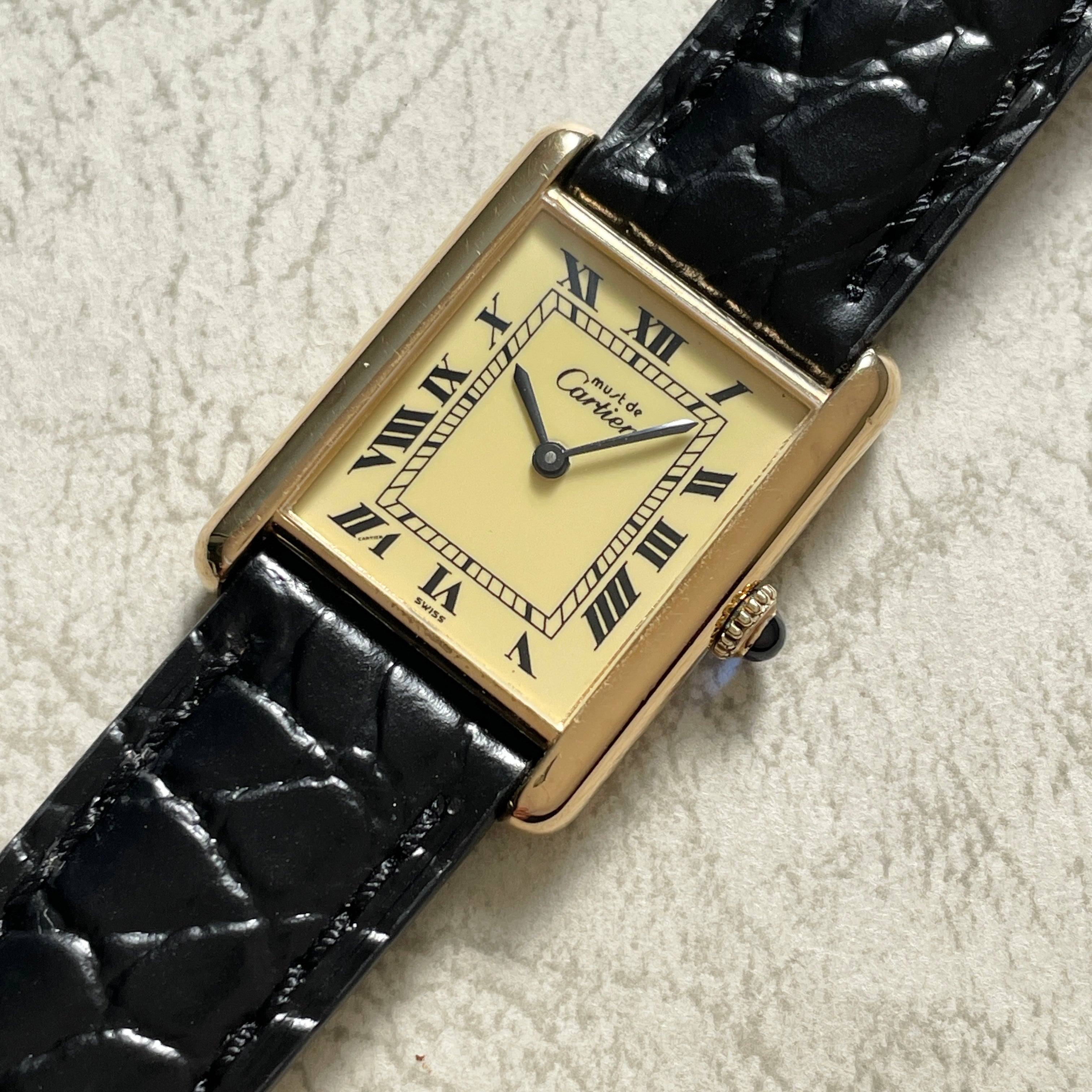 【Cartier】カルティエ<BR>マストタンク LM手巻きアイボリーローマ 付属品付き