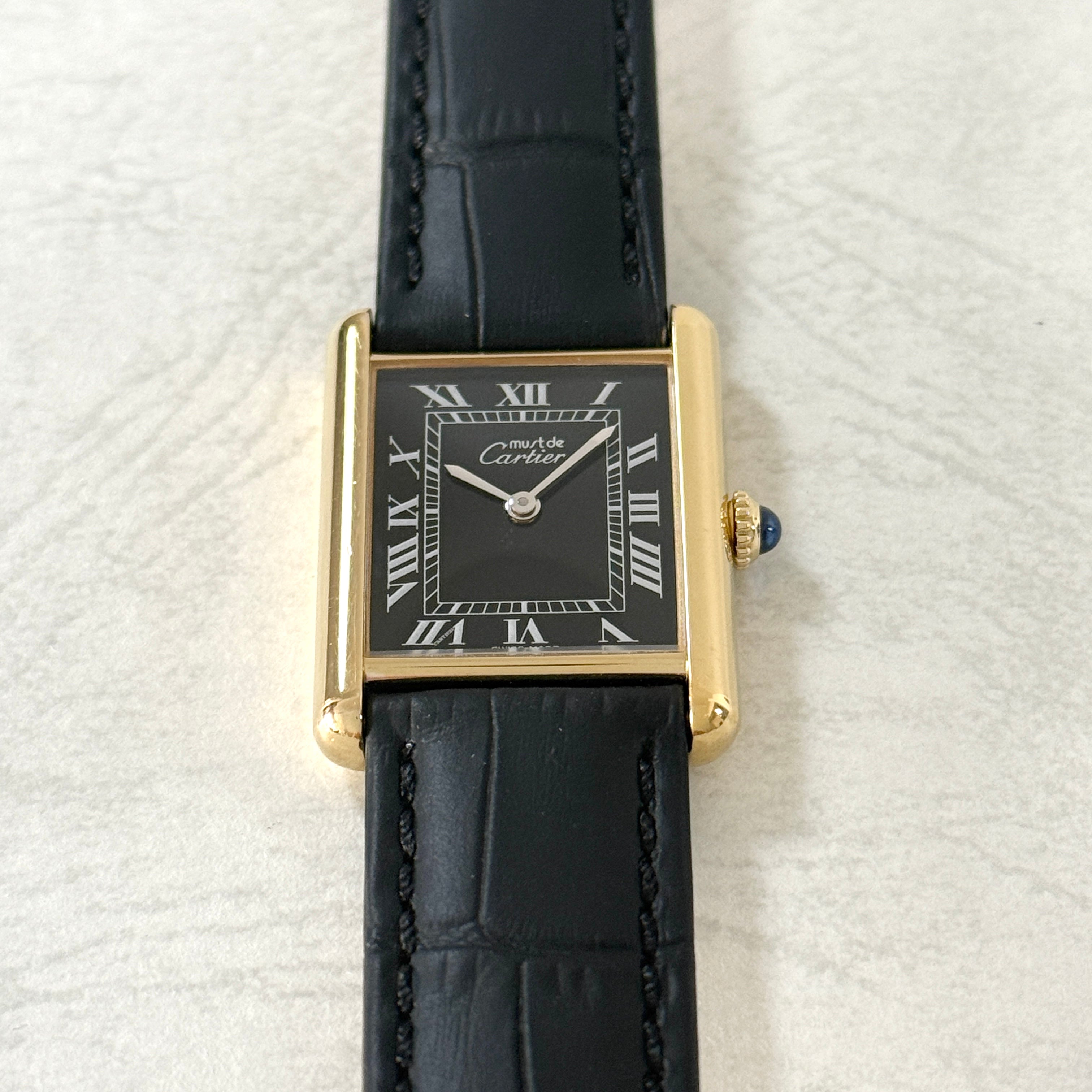 【Cartier】カルティエ マストタンクLM手巻きブラックローマ 永久保証書付き