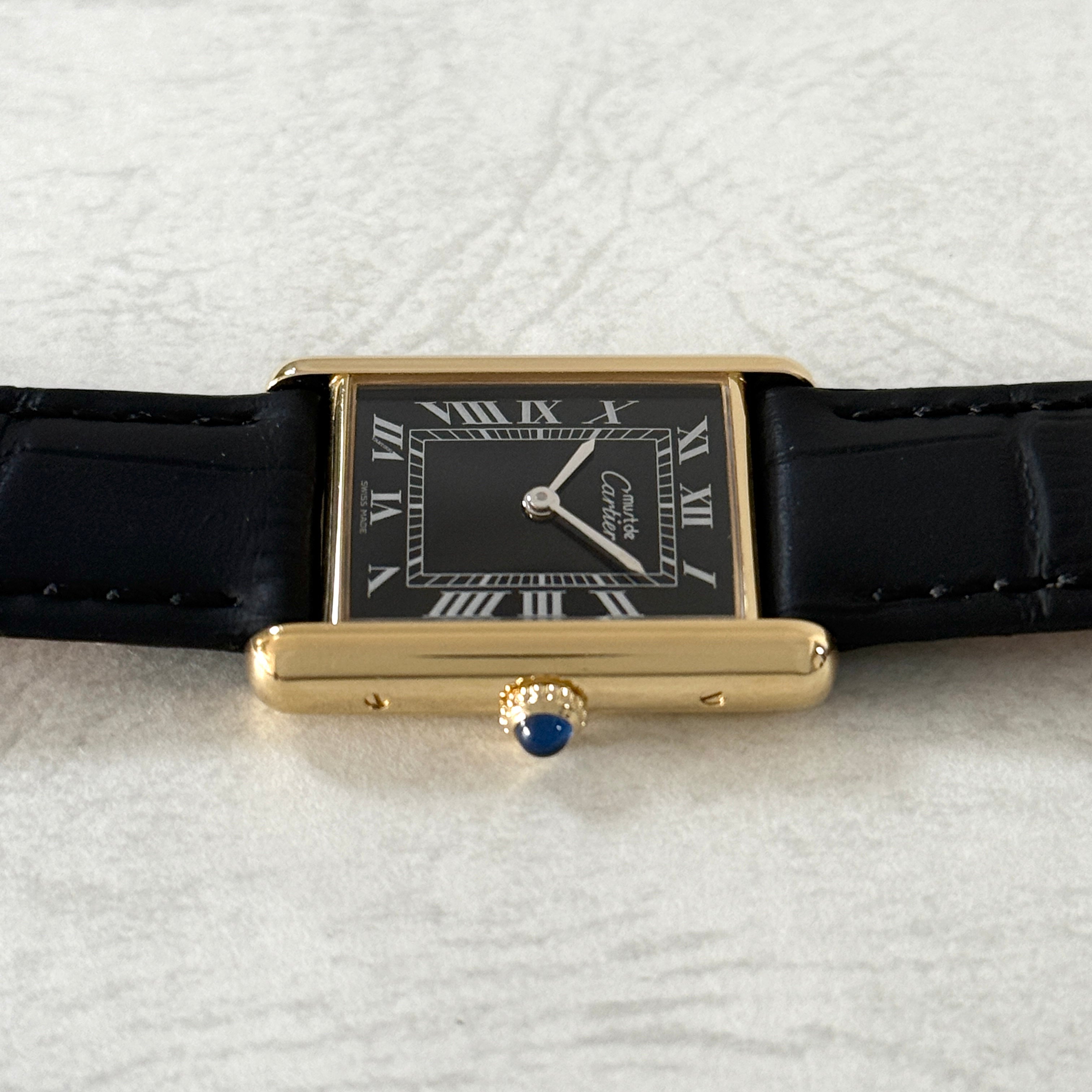 【Cartier】カルティエ マストタンクLM手巻きブラックローマ 永久保証書付き