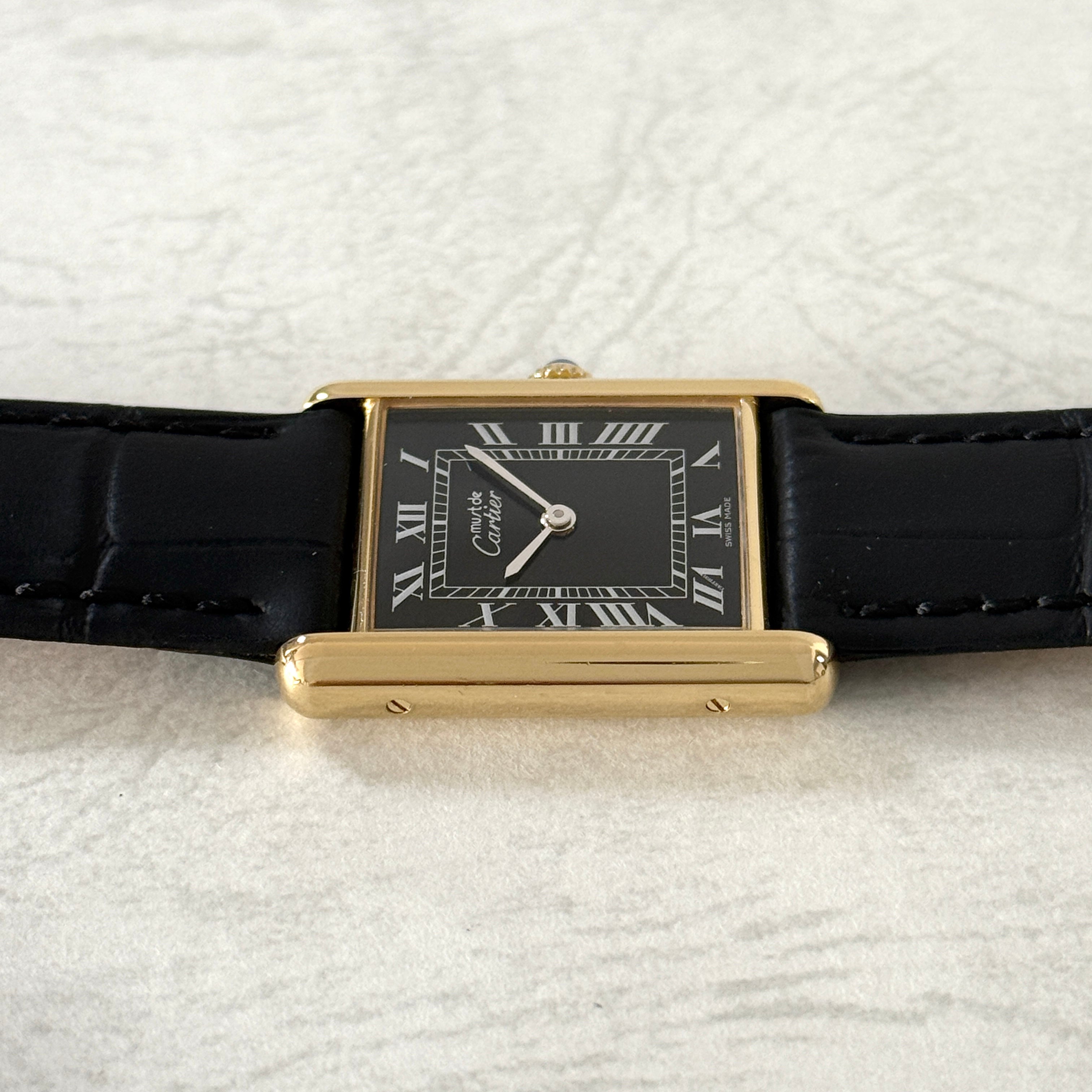 【Cartier】カルティエ マストタンクLM手巻きブラックローマ 永久保証書付き