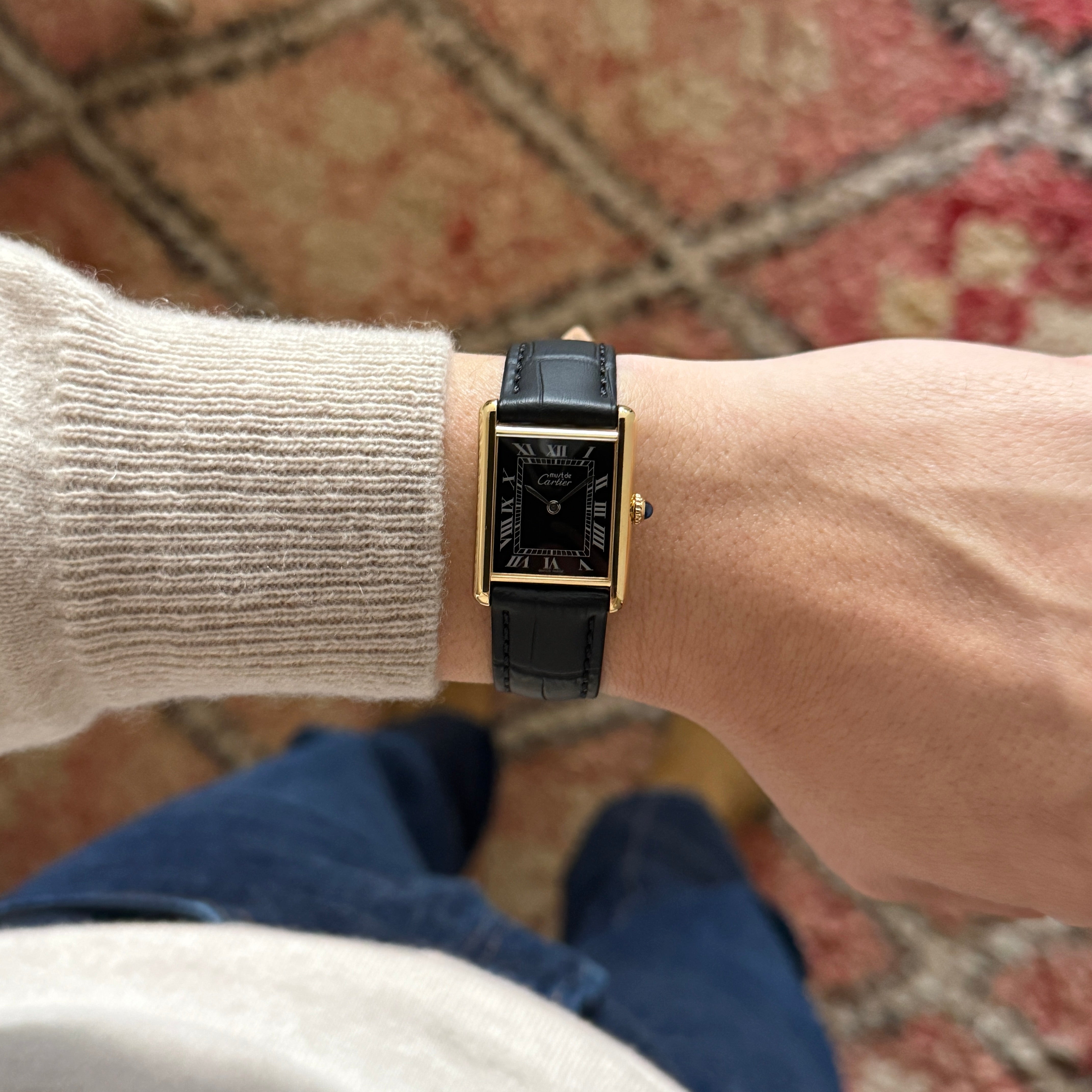 【Cartier】カルティエ マストタンクLM手巻きブラックローマ 永久保証書付き