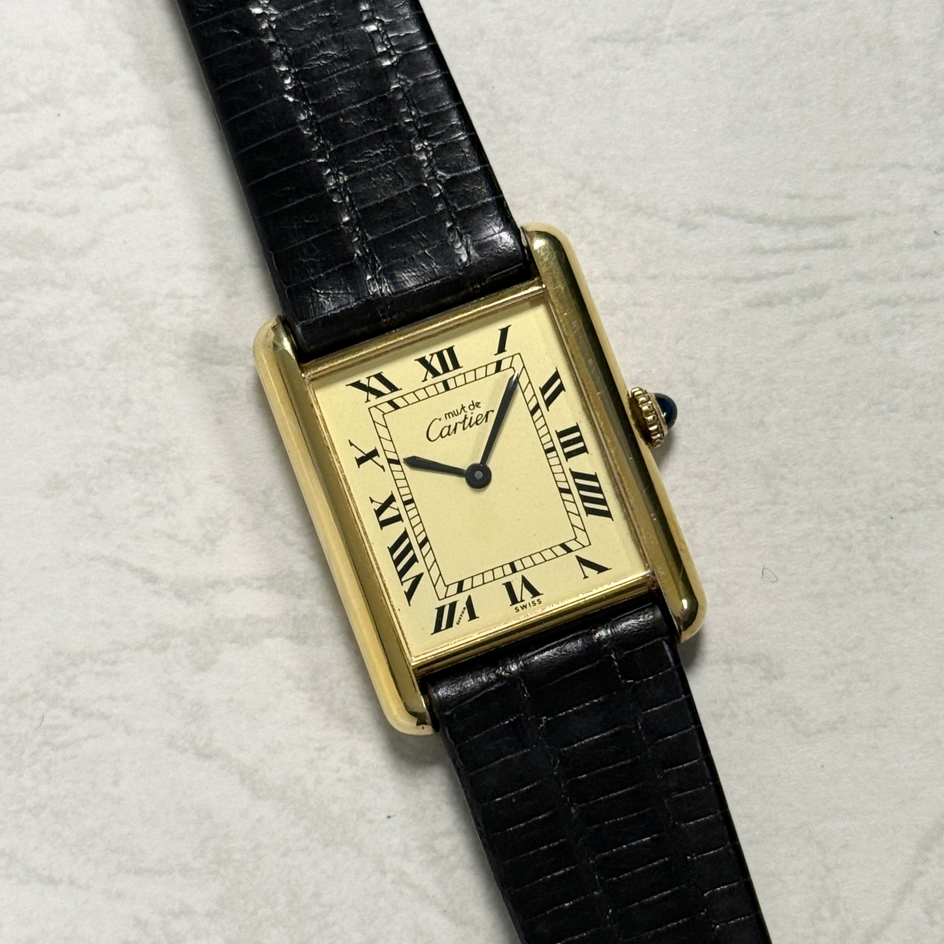 【Cartier】カルティエ マストタンク LM手巻きアイボリーローマ 純正尾錠付き