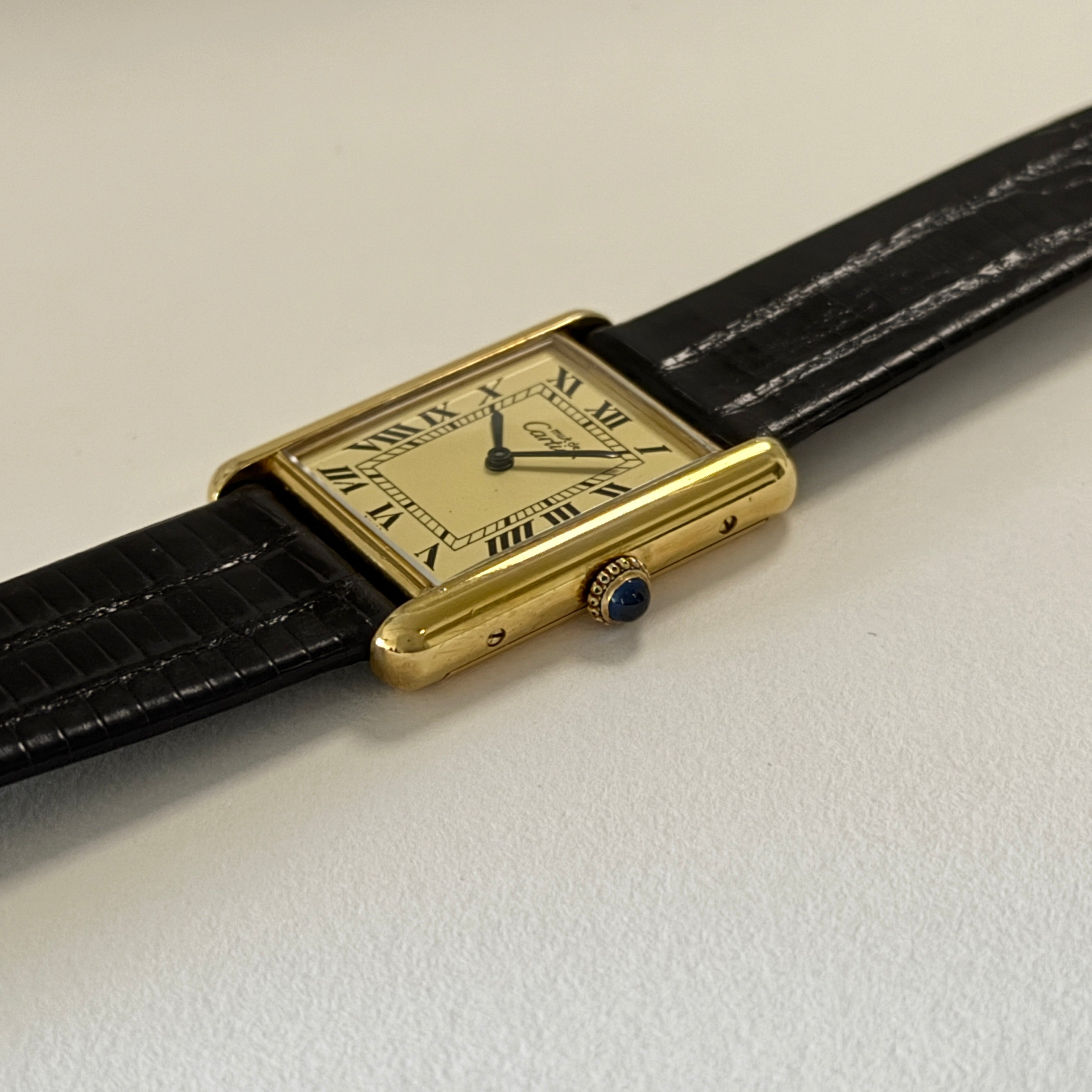 【Cartier】カルティエ マストタンク LM手巻きアイボリーローマ 純正尾錠付き