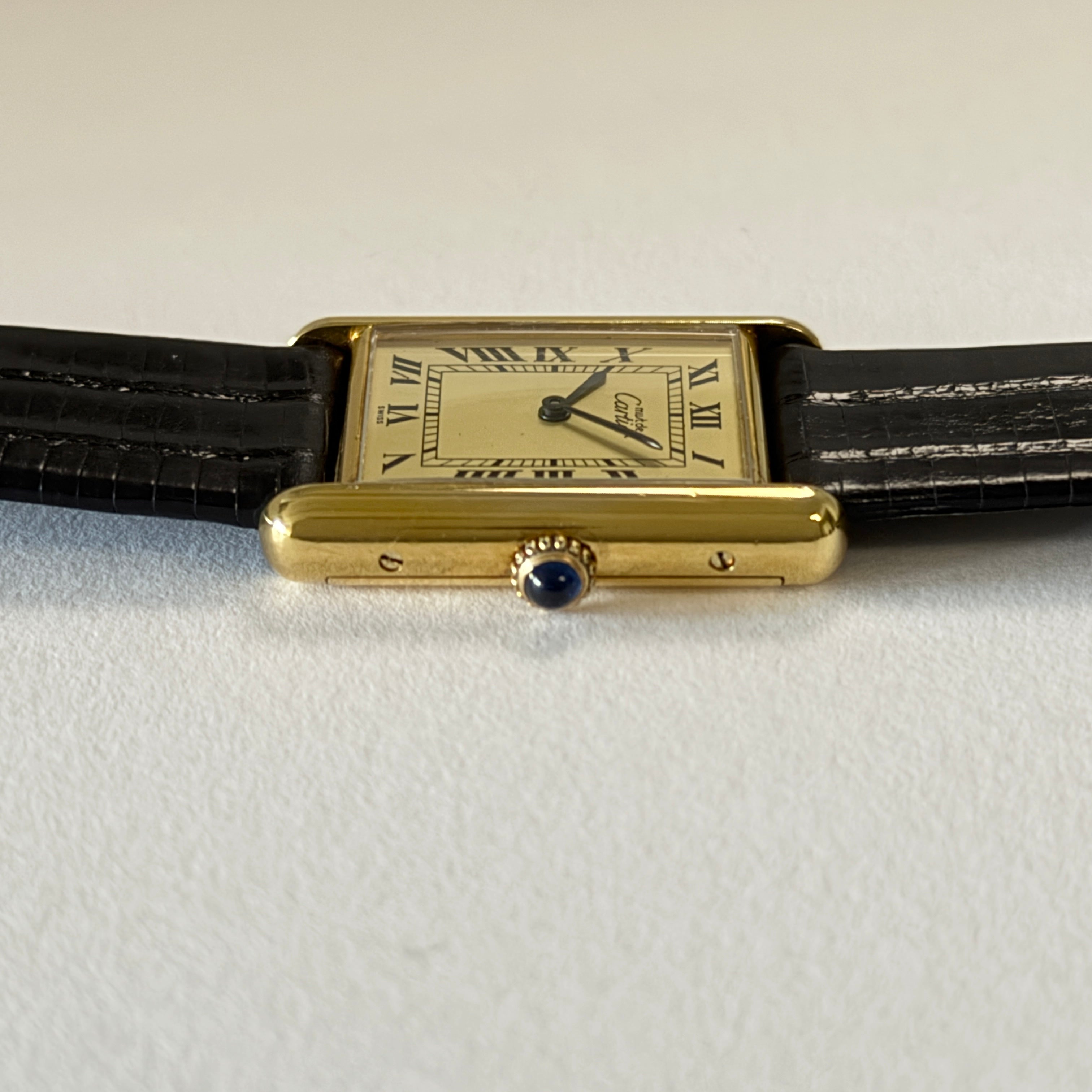 【Cartier】カルティエ マストタンク LM手巻きアイボリーローマ 純正尾錠付き