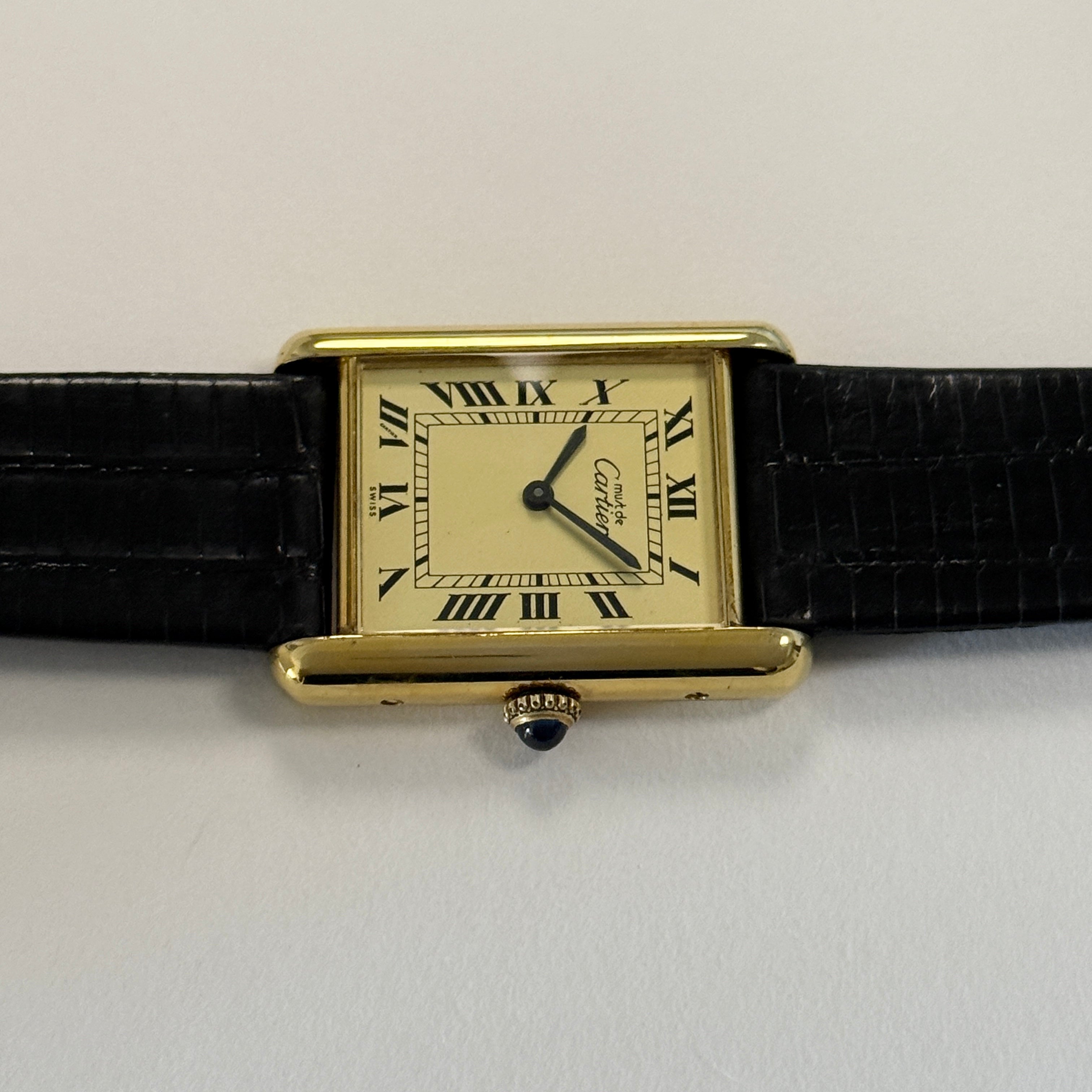 【Cartier】カルティエ マストタンク LM手巻きアイボリーローマ 純正尾錠付き