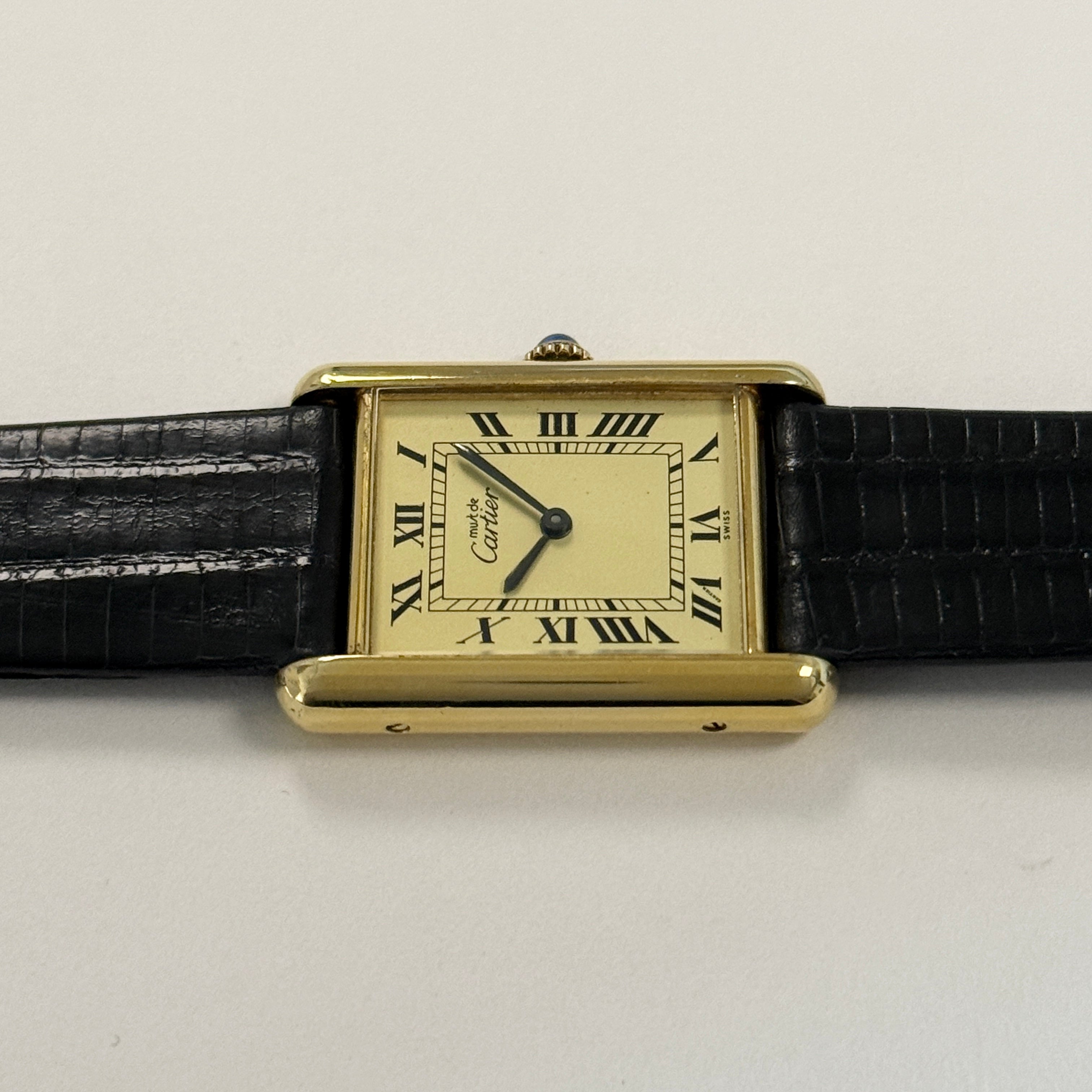 【Cartier】カルティエ マストタンク LM手巻きアイボリーローマ 純正尾錠付き