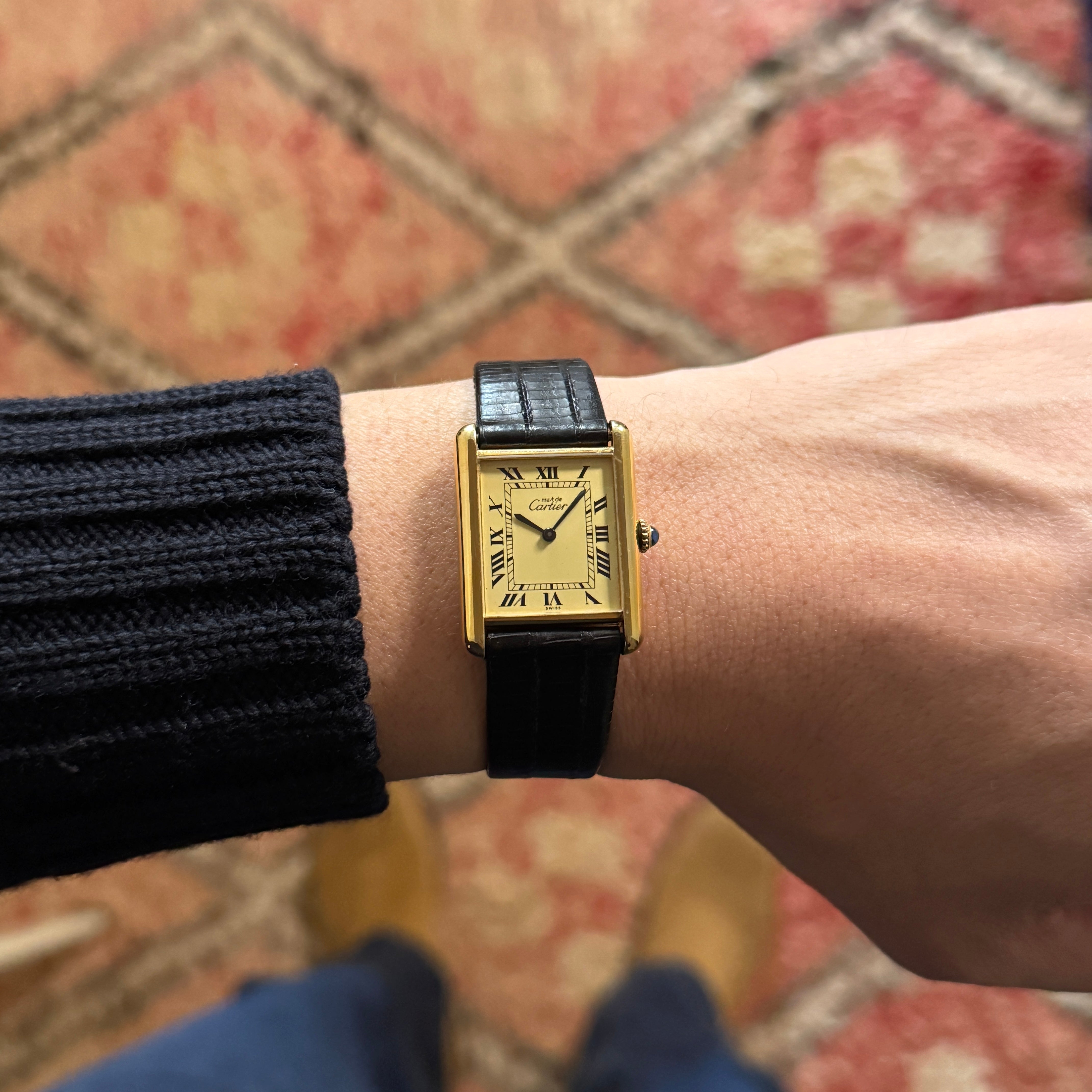 【Cartier】カルティエ マストタンク LM手巻きアイボリーローマ 純正尾錠付き