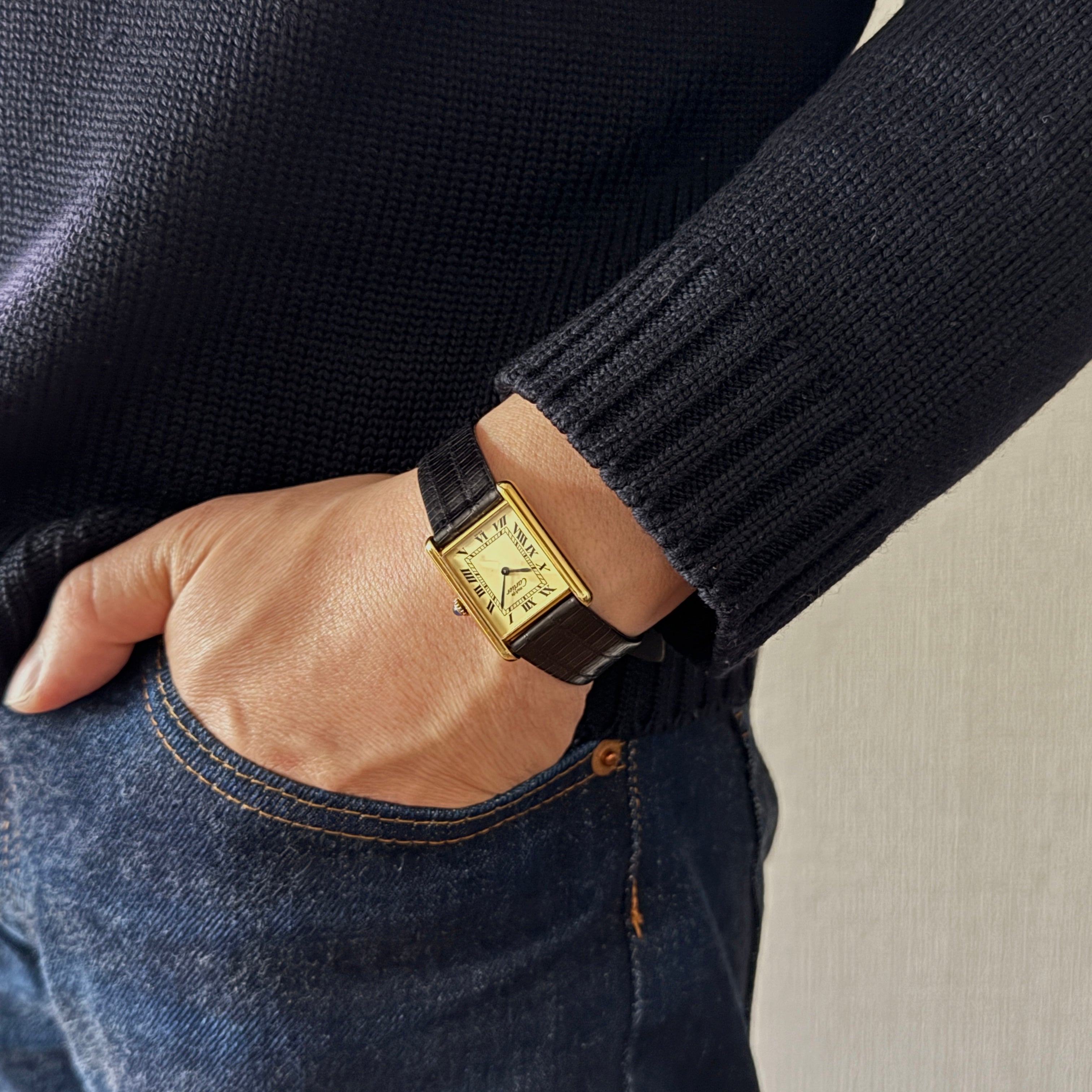 【Cartier】カルティエ マストタンク LM手巻きアイボリーローマ 純正尾錠付き