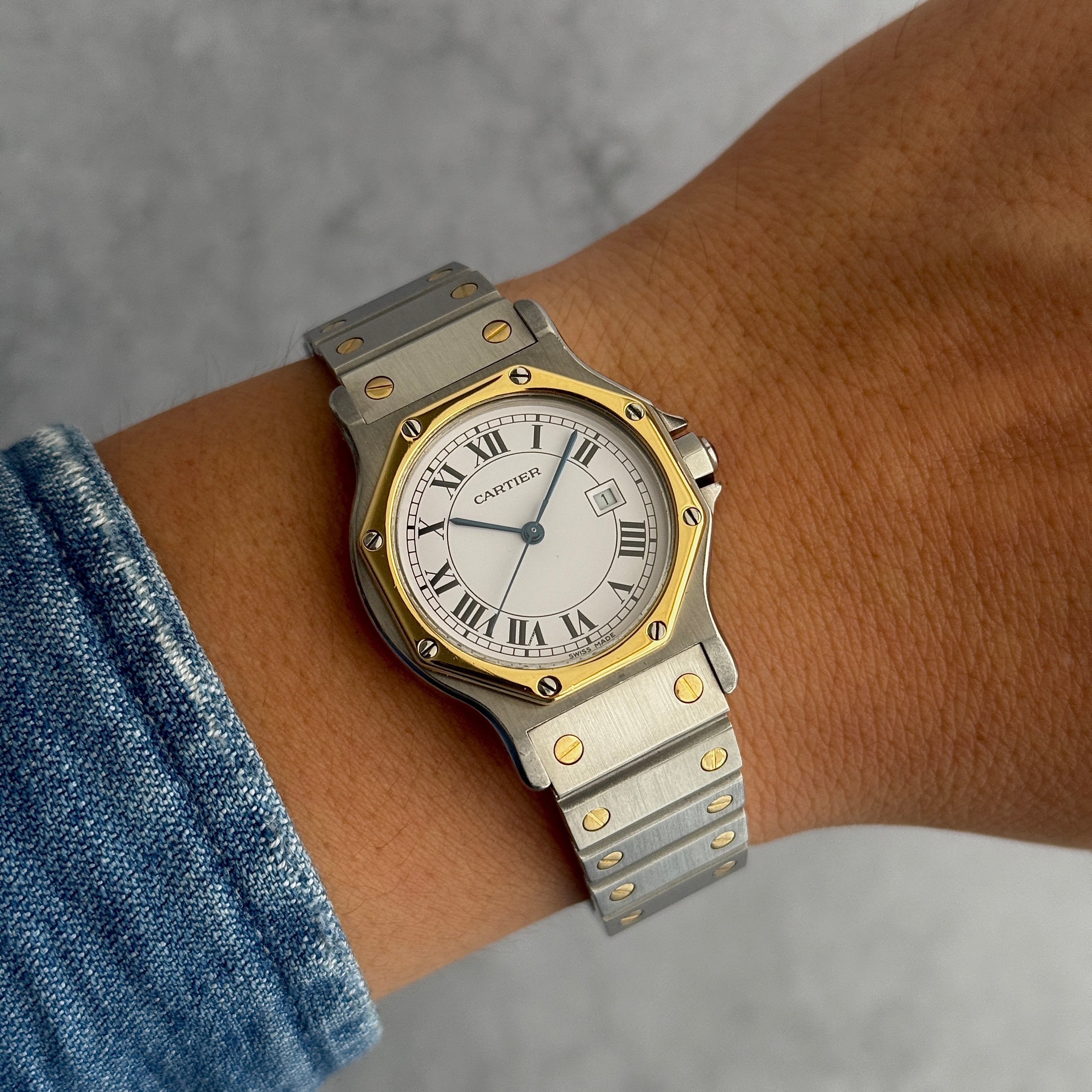 【Cartier】カルティエ サントスオクタゴンLM 18KYG×SS SWISS MADE 表記