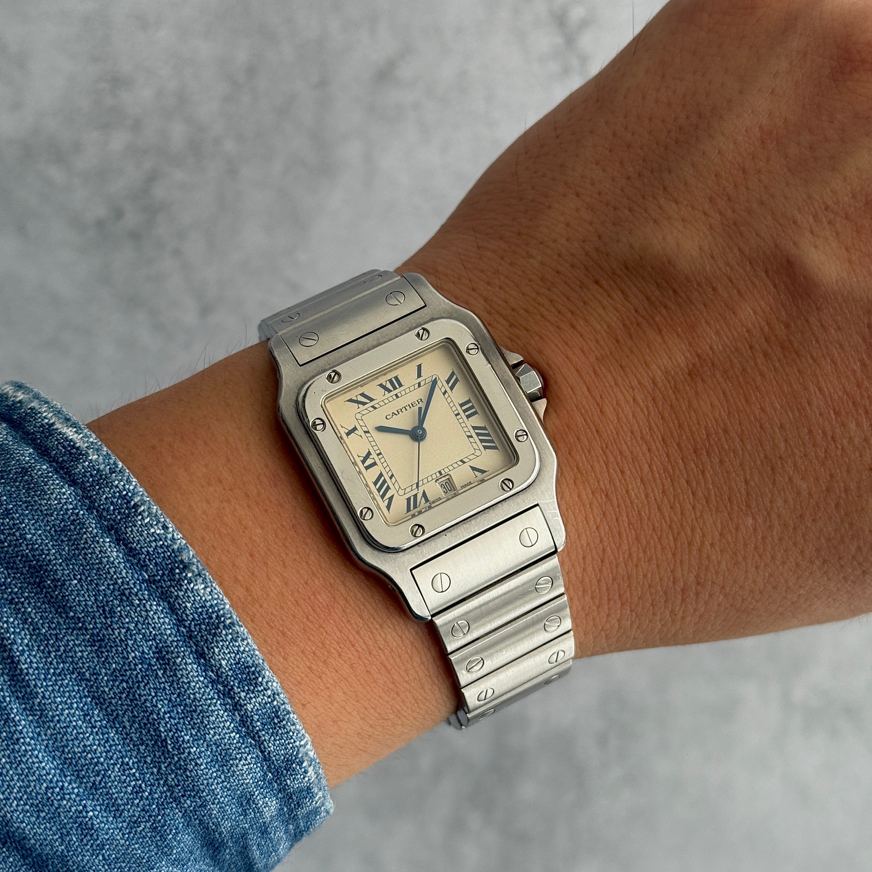 【Cartier】カルティエ サントスガルベLM ブルーローマ文字盤 後期型ブレスレット仕様 修理明細書付き