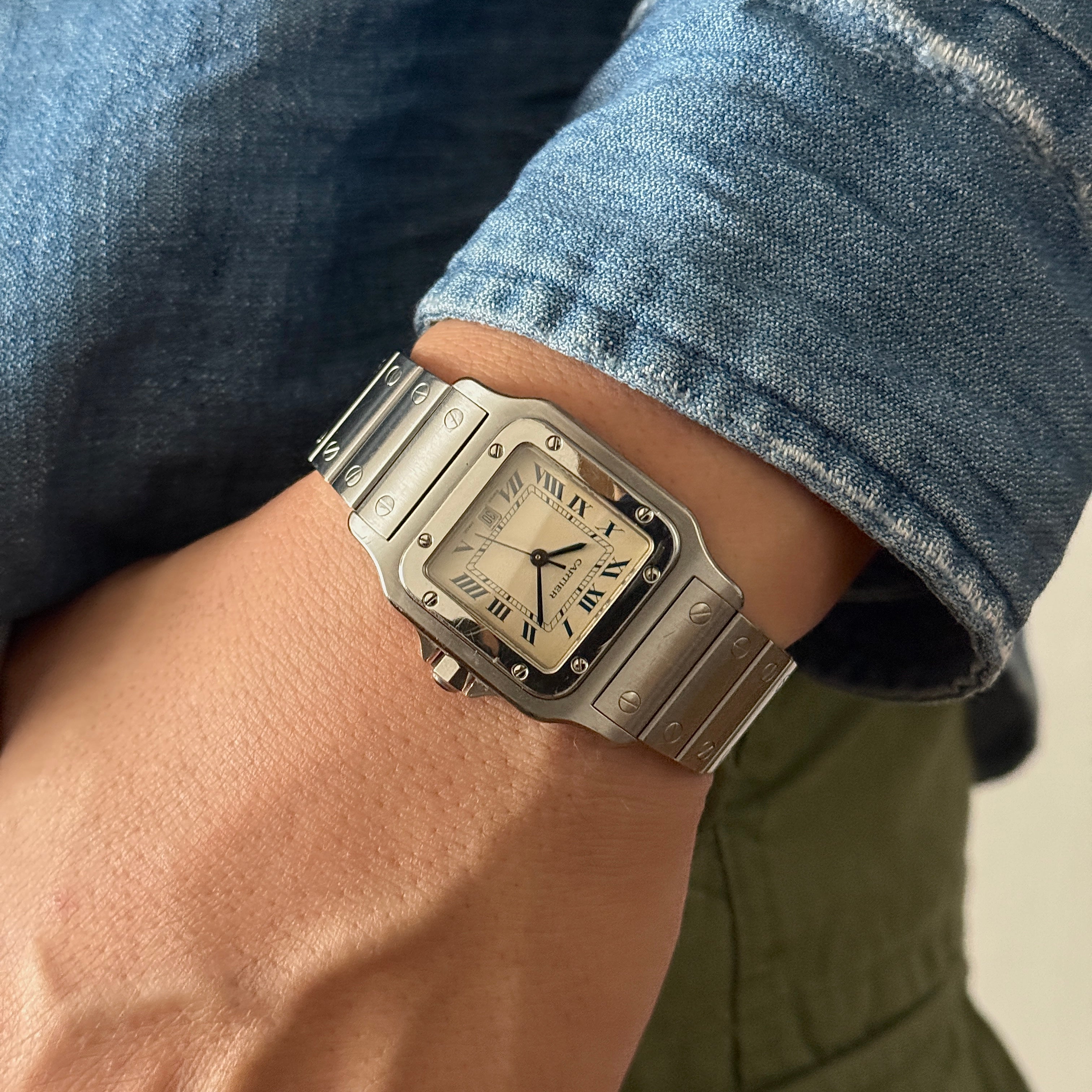 【Cartier】カルティエ サントスガルベLM ブルーローマ文字盤 後期型ブレスレット仕様 修理明細書付き