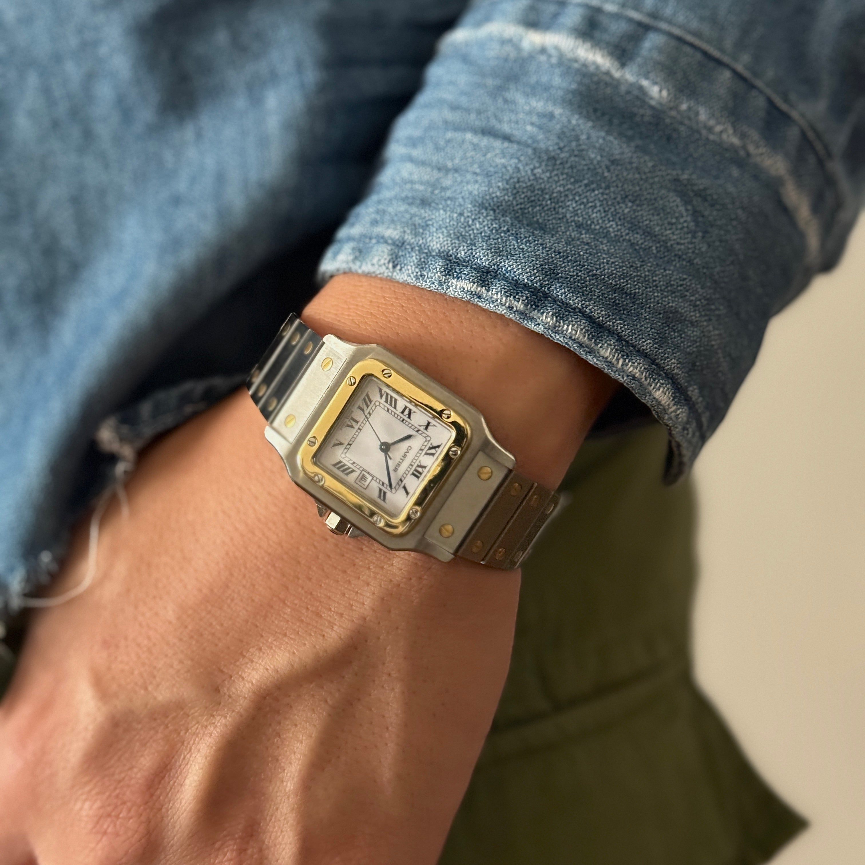 【Cartier】カルティエ サントスガルベ LM 18KYG×SS SWISS MADE 表記 修理明細書付き