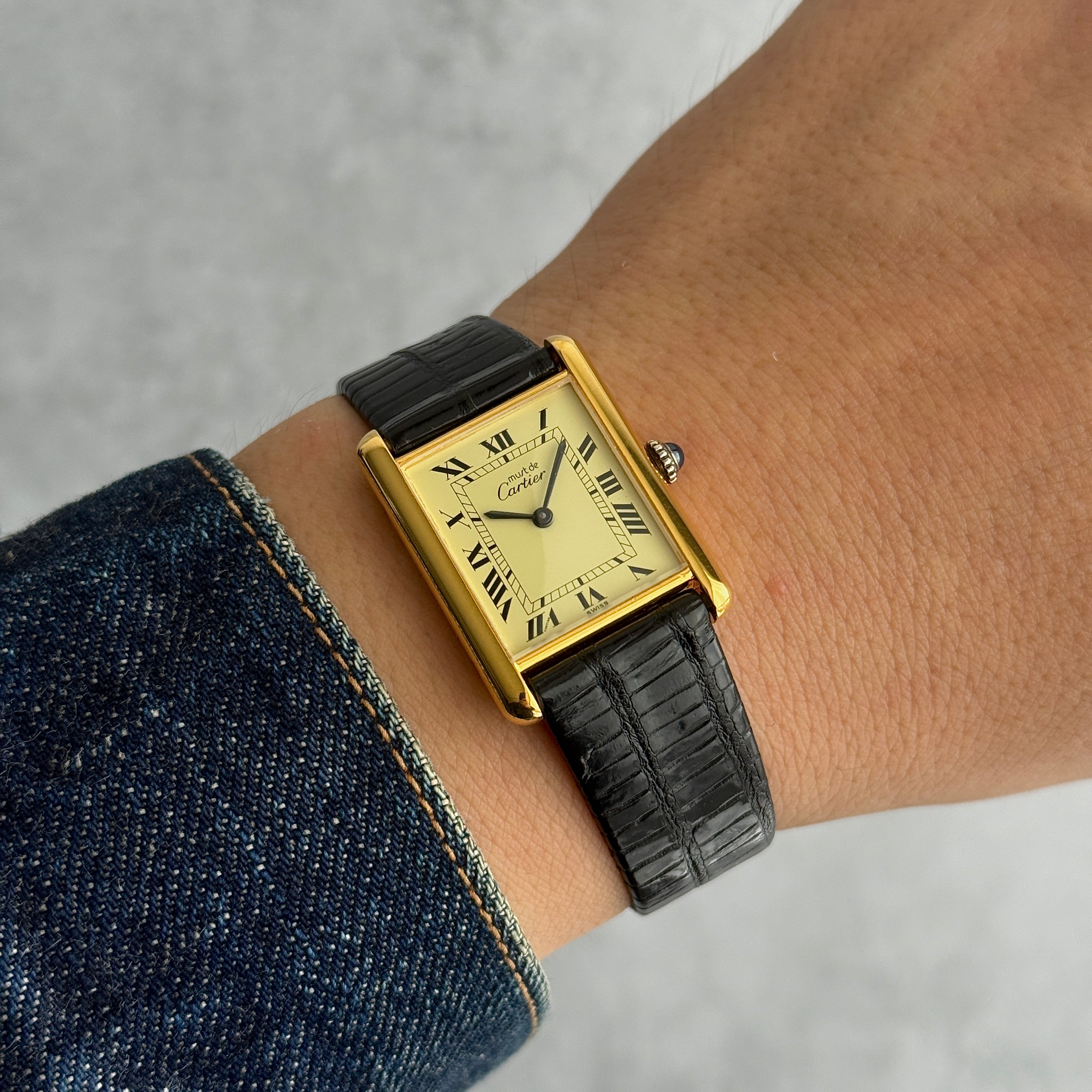 [Cartier] Cartier Must Tank LM Ivory Roman Manual Winding with Genuine Buckle