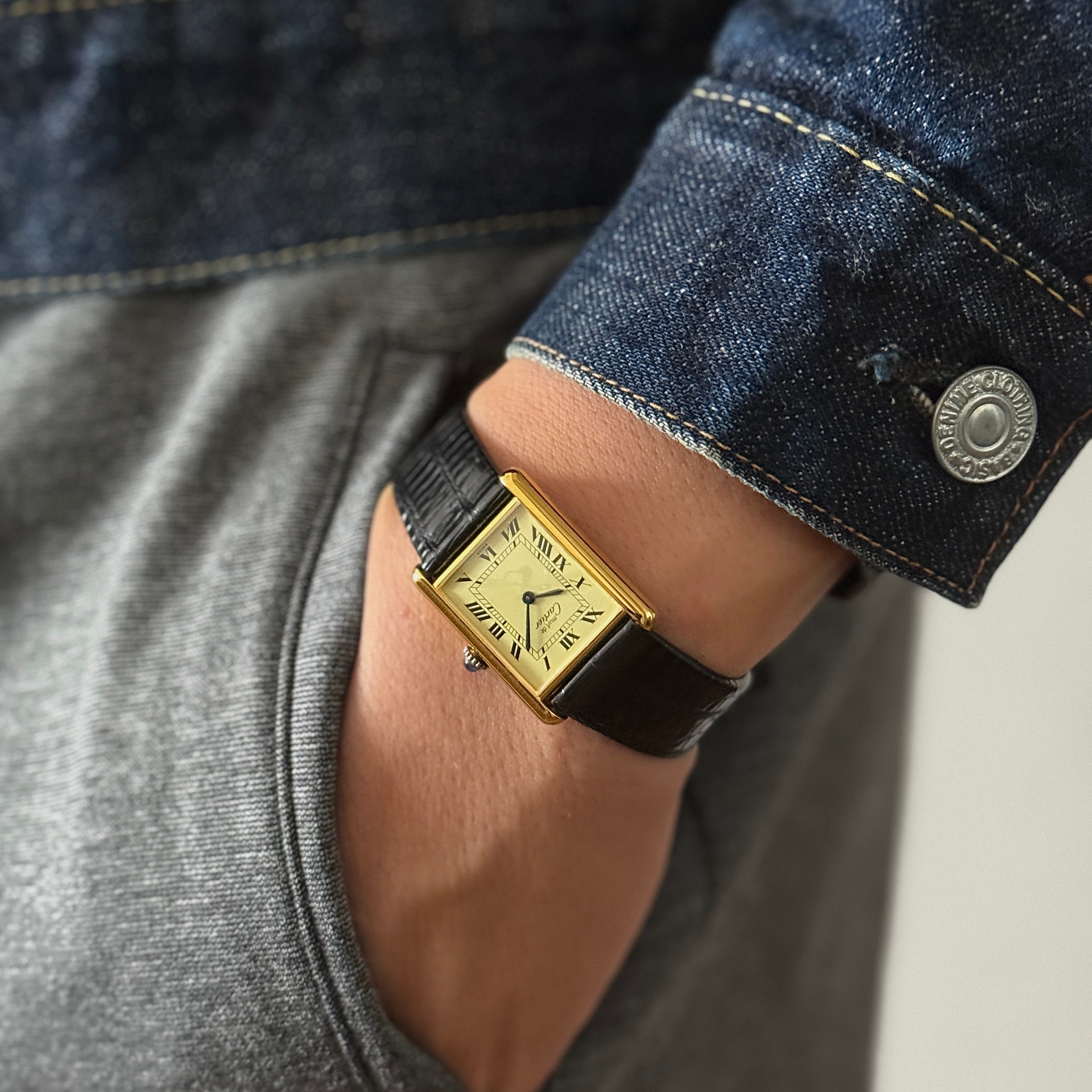 [Cartier] Cartier Must Tank LM Ivory Roman Manual Winding with Genuine Buckle