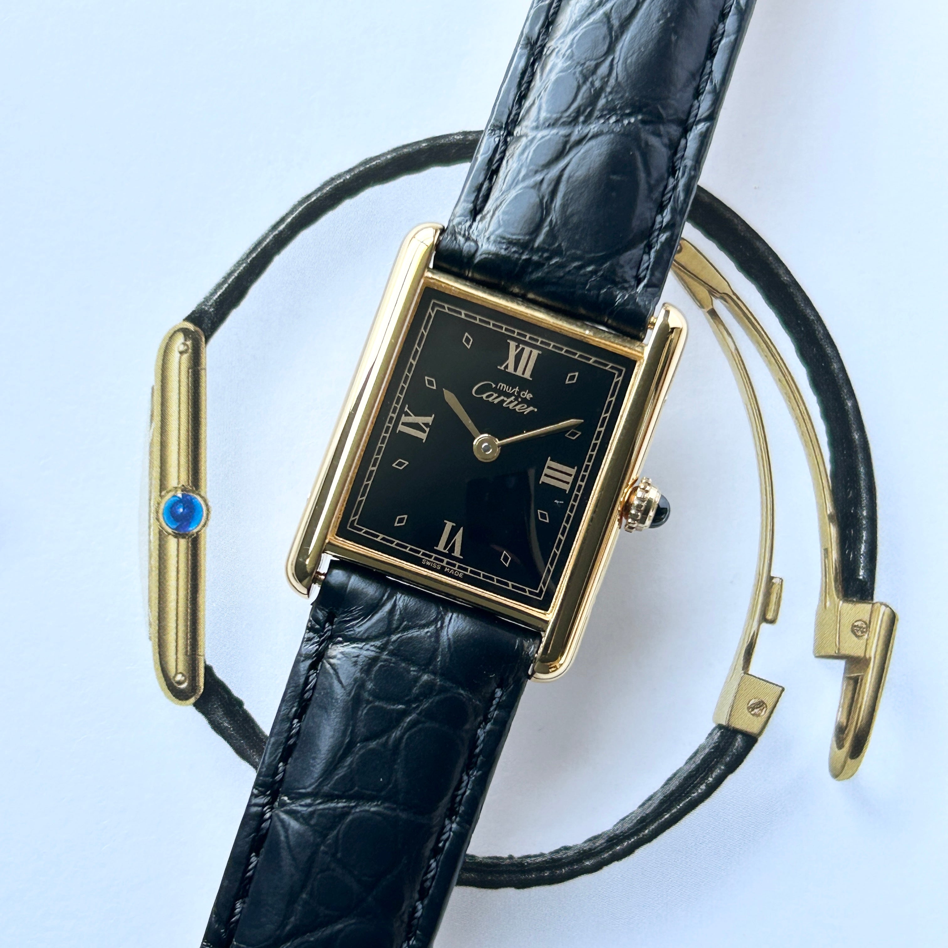 【Cartier】カルティエ<BR>マストタンク LMブラック４点ローマ付属品付き