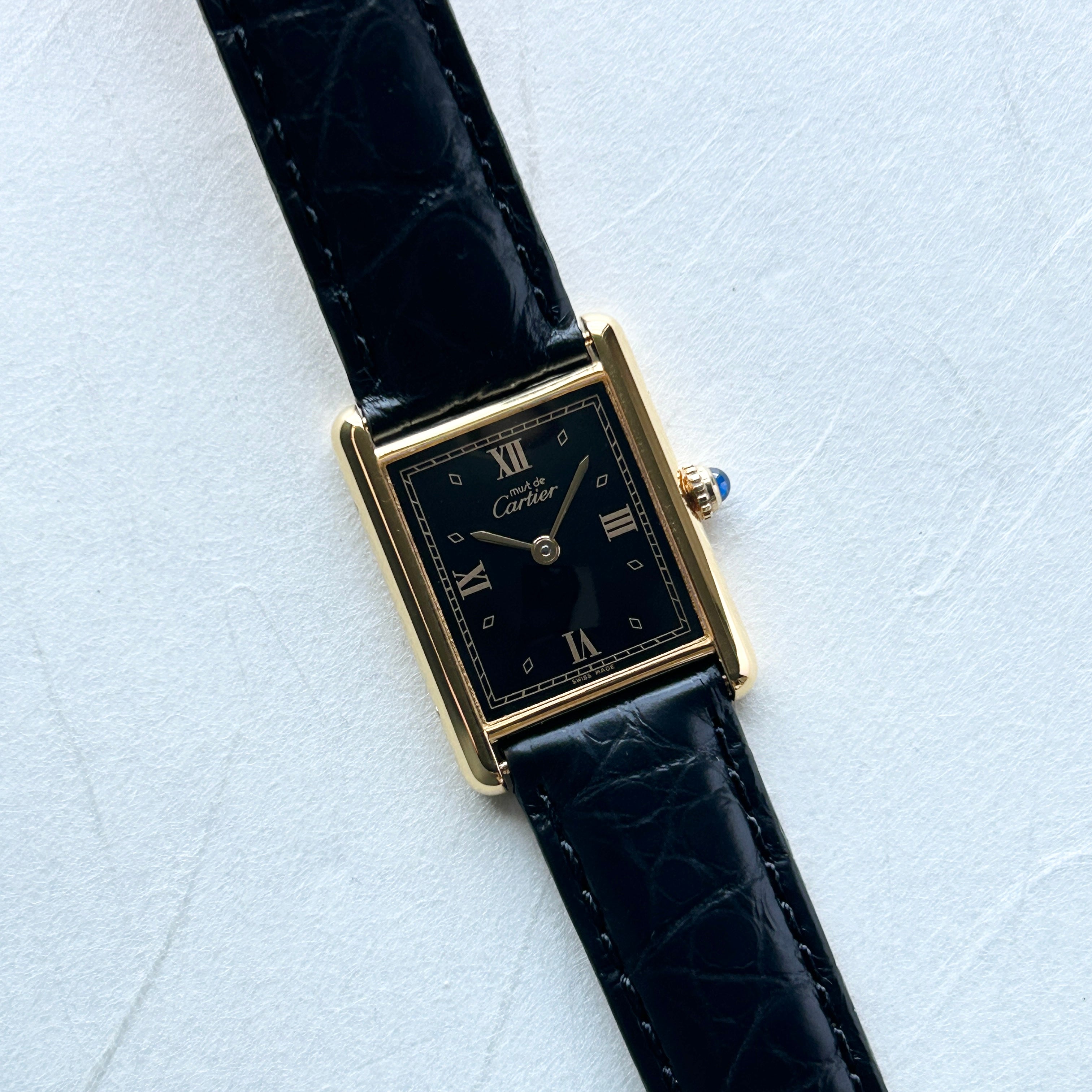 [Cartier] Cartier Must Tank LM Black with 4 Roman accessories