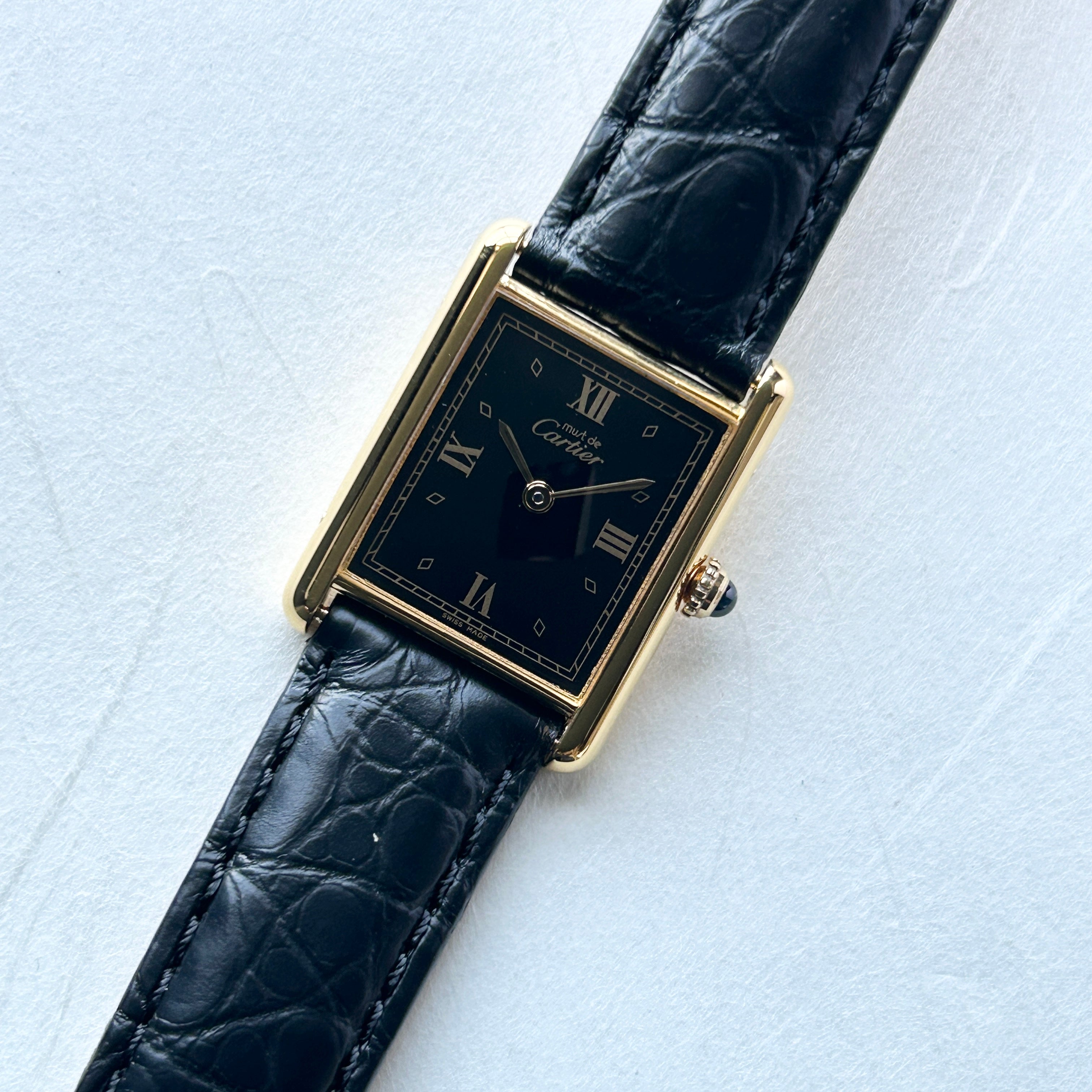 [Cartier] Cartier Must Tank LM Black with 4 Roman accessories