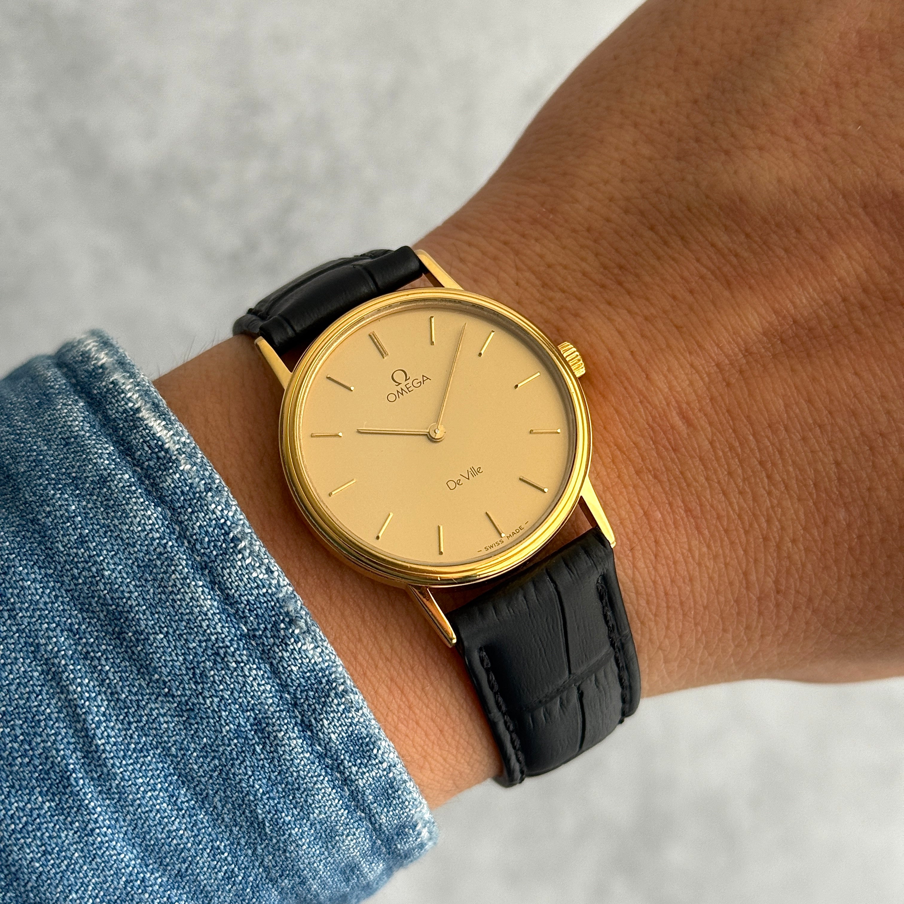 【稼働】 オメガ デヴィル OMEGA ゴールド 稼働 レア スイス製 DE VILLE オメガ デビル 37mm 自動巻き K18 機械式 腕時計