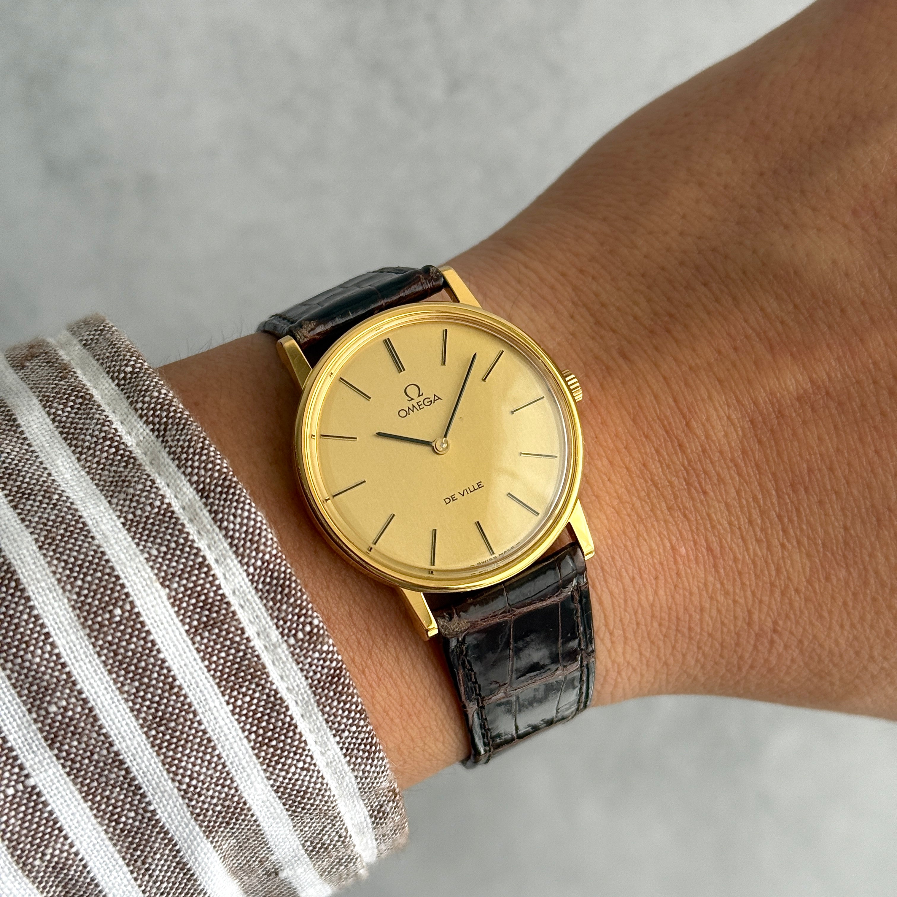 [Omega] 歐米茄碟飛系列 GP 圓形金錶配真鱷魚皮錶帶和錶扣